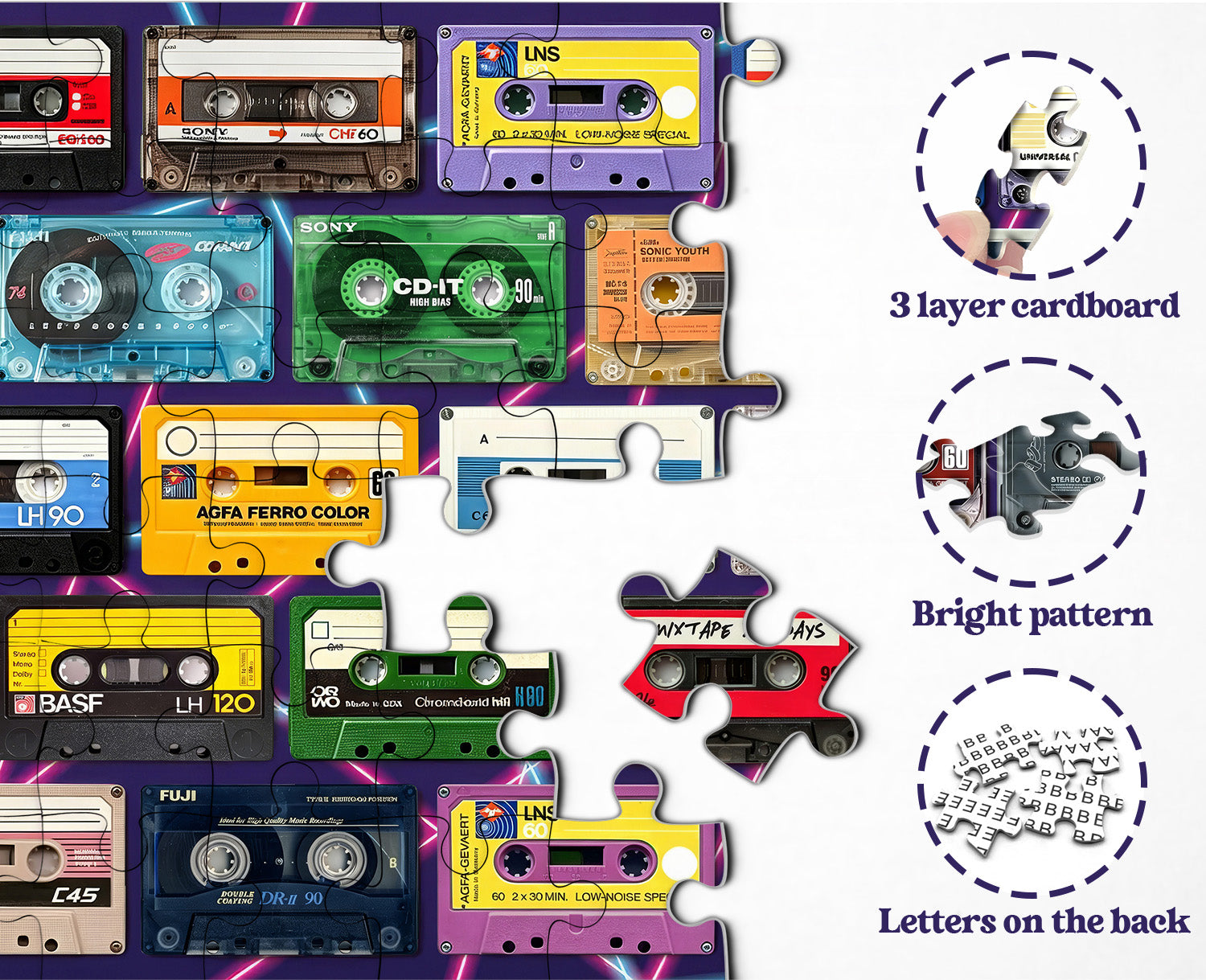 Vintage Cassette Tapes Jigsaw Puzzle 1000 Pieces