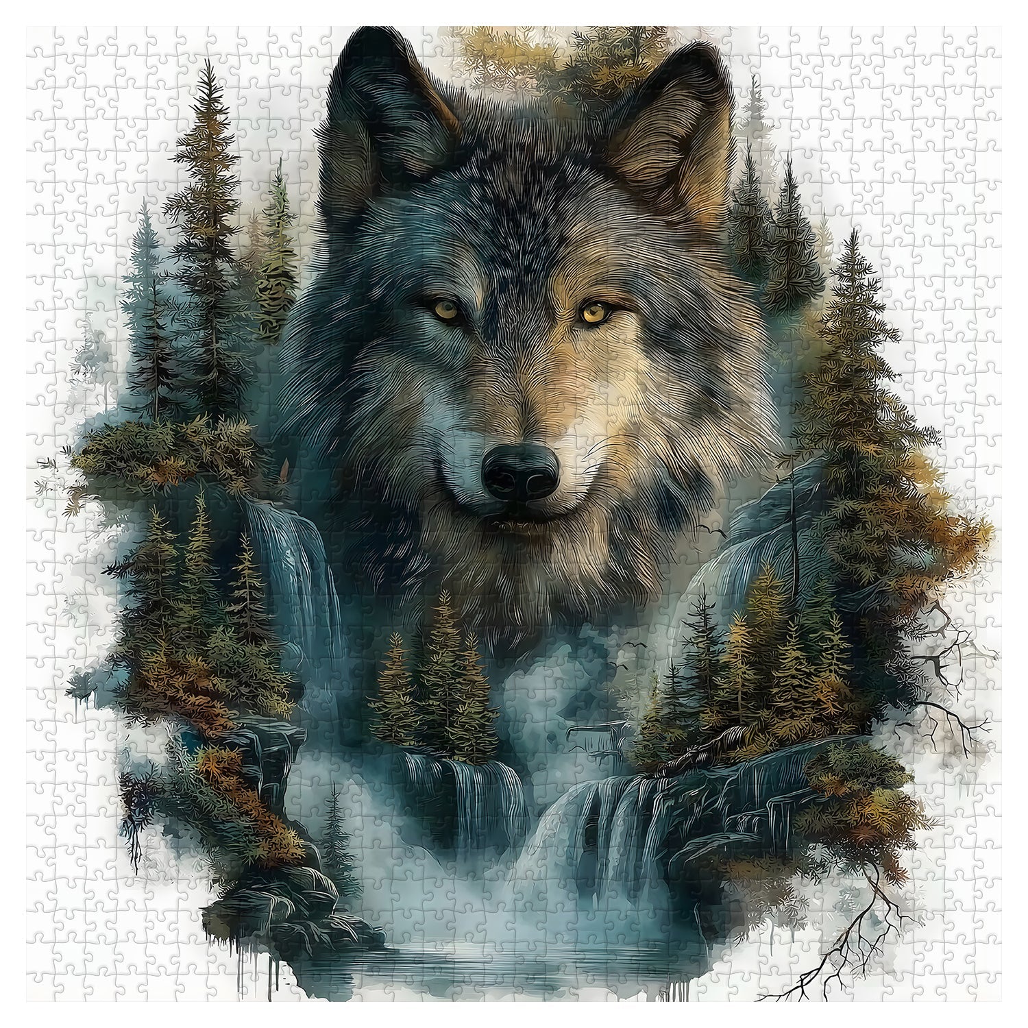 Wolf at the Waterfall Jigsaw Puzzle 1000 Pieces