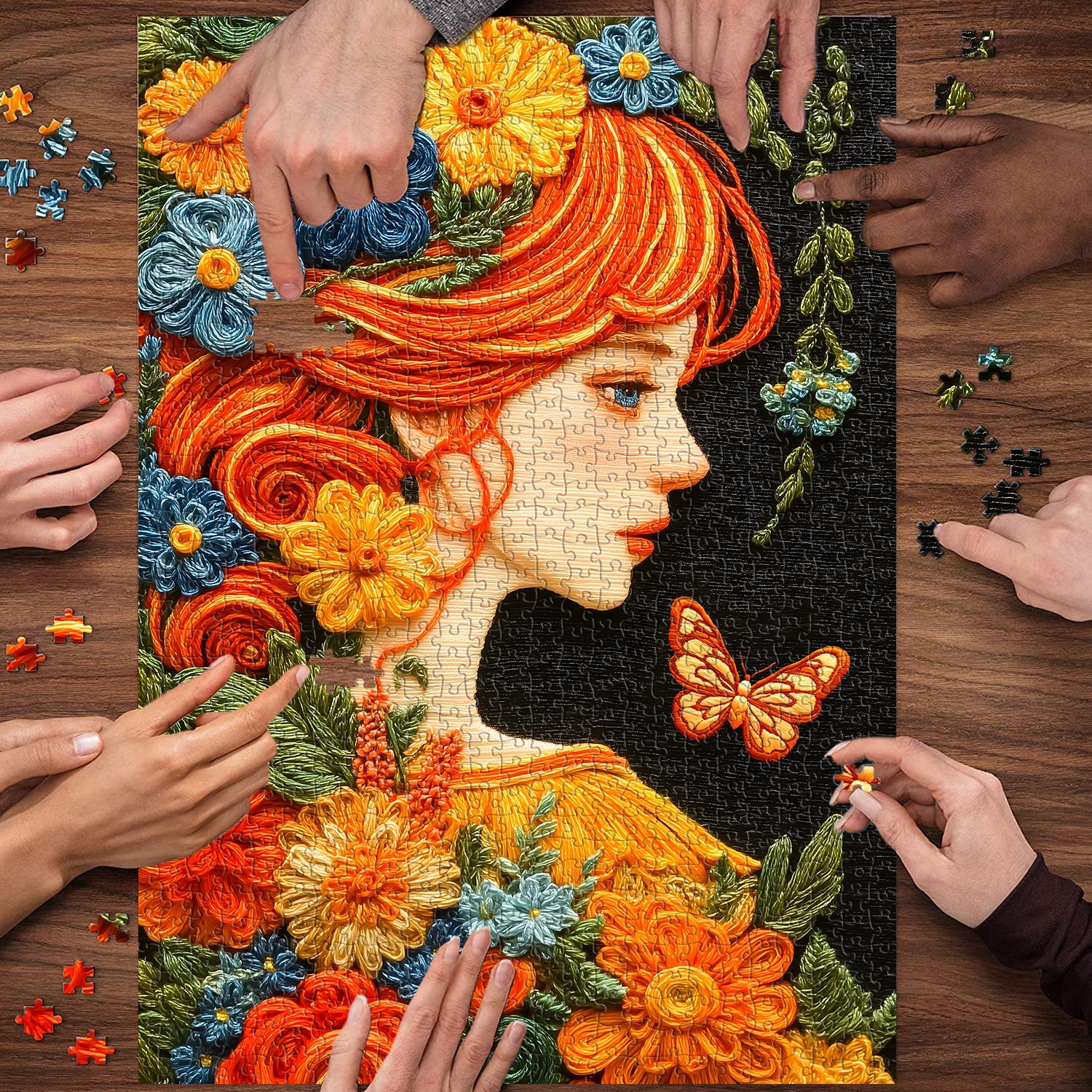 Embroidery Floral Muse Jigsaw Puzzle 1000 Pieces