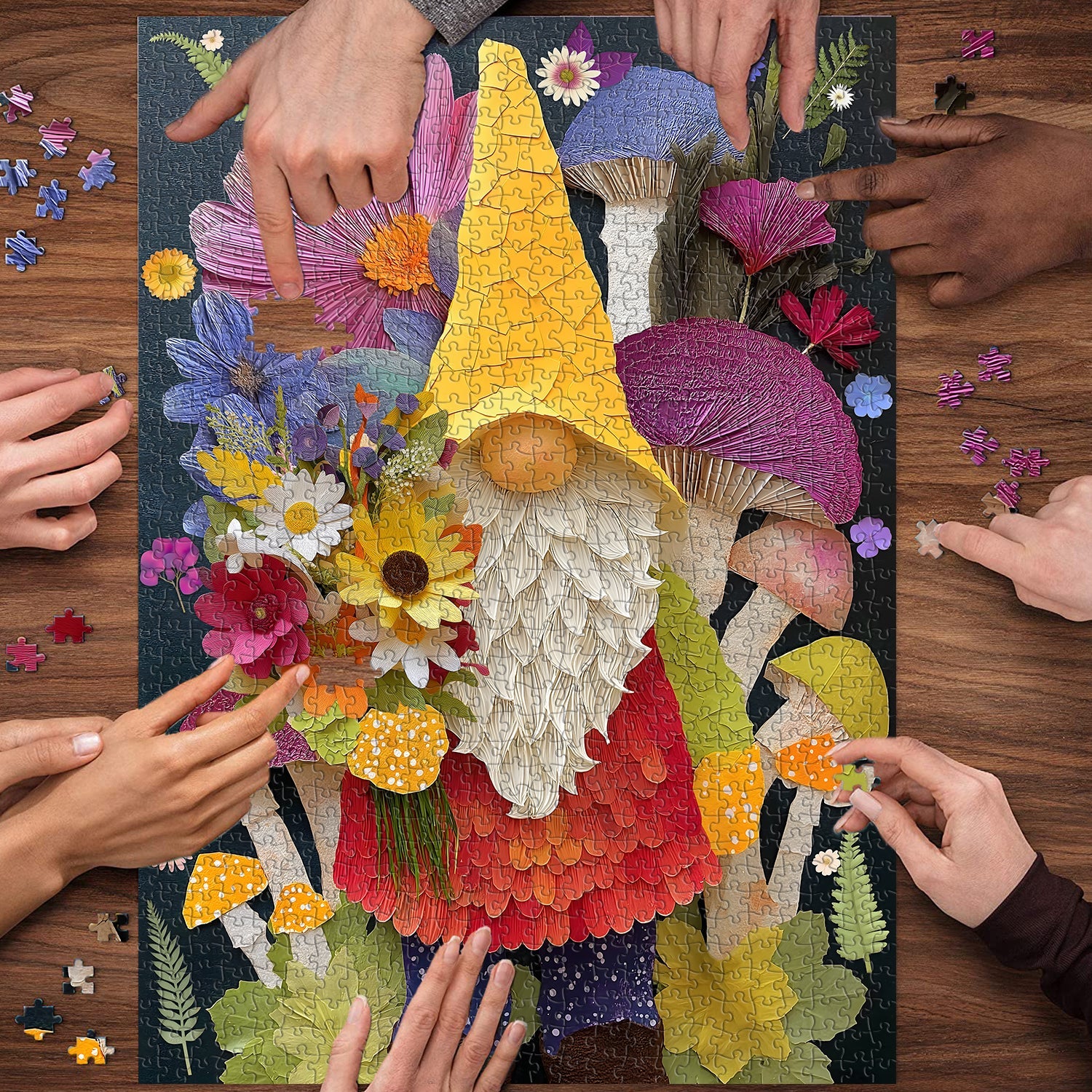 Puzzle de 1000 pièces Fleurs et nain de jardin