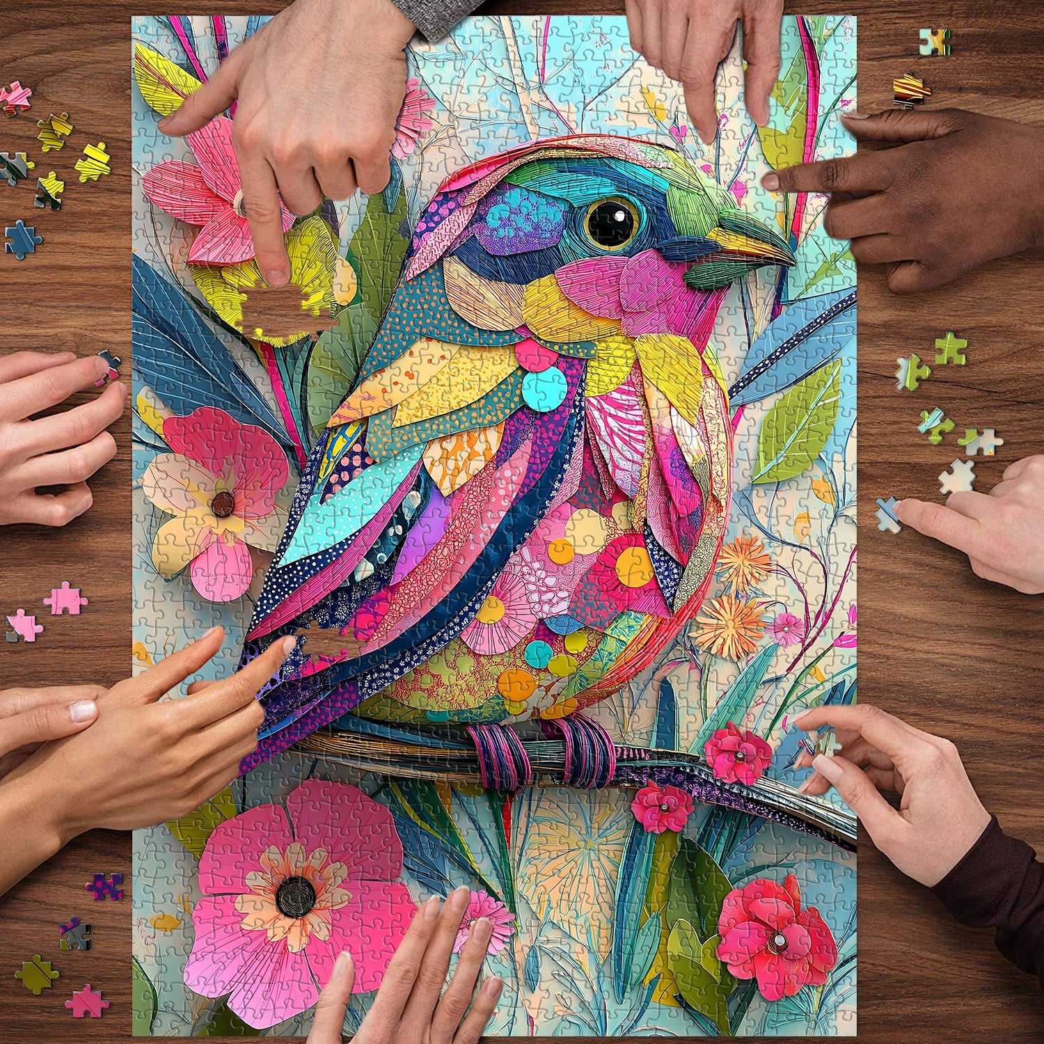 Collage Colorful Bird Jigsaw Puzzle 1000 Pieces
