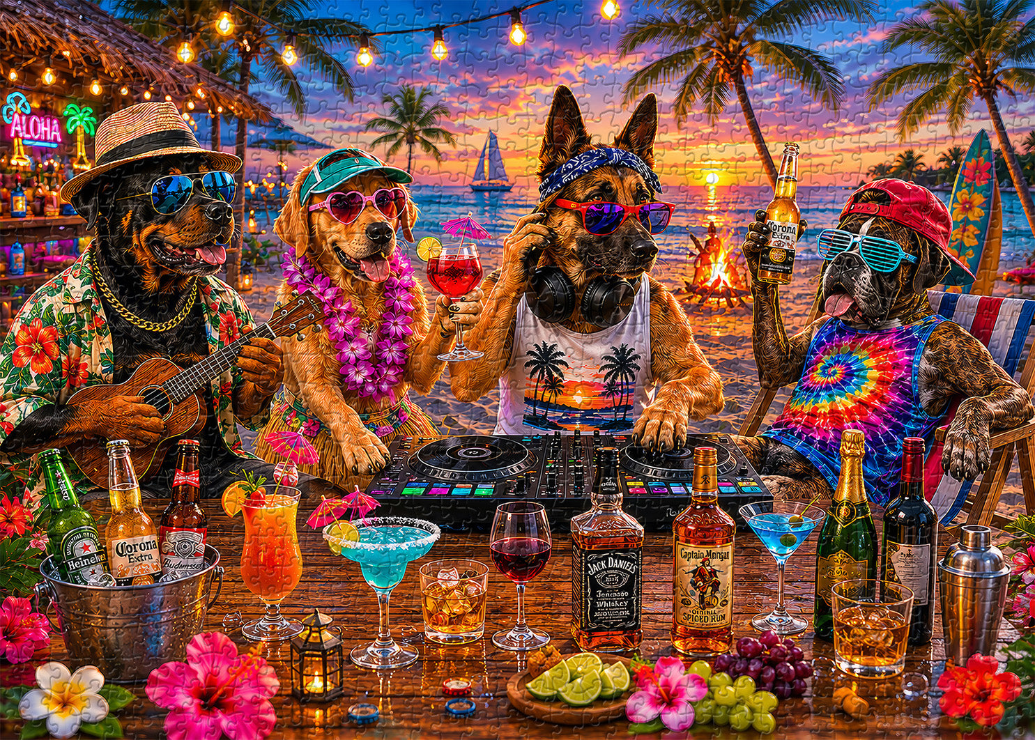 Tropical Dogs DJ Party Jigsaw Puzzle 1000 Pieces
