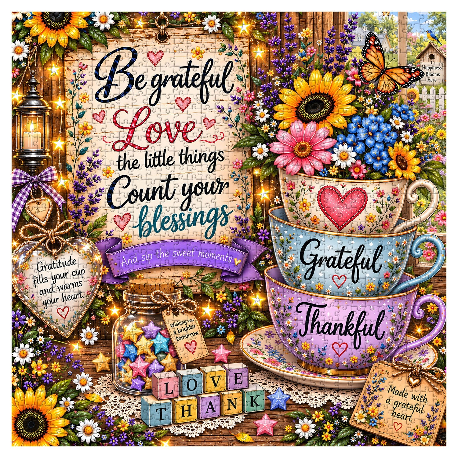 Grateful Floral Cup Jigsaw Puzzle 1000 Pieces