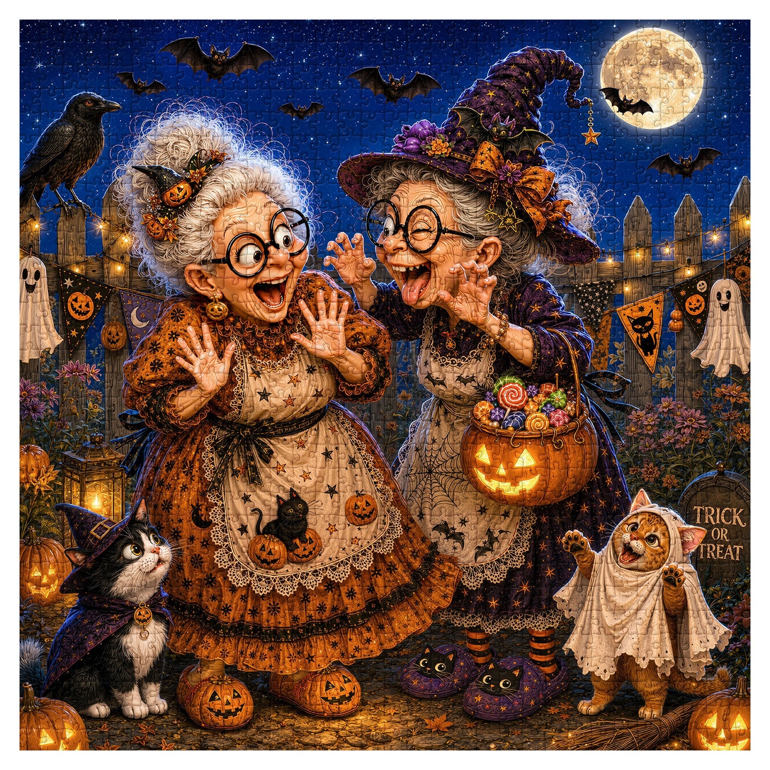 Mischievous Grandma's Halloween Jigsaw Puzzle 1000 Pieces