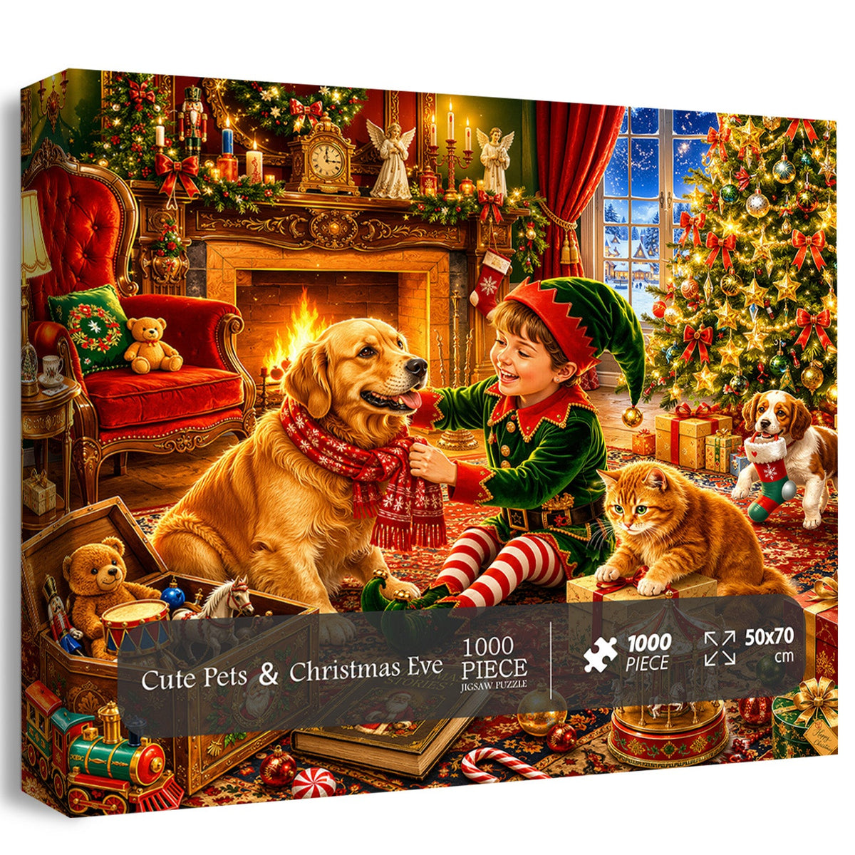 Cute Pets ＆ Christmas Eve Jigsaw Puzzle 1000 Pieces