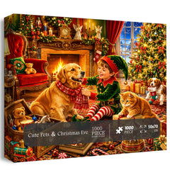 Cute Pets ＆ Christmas Eve Jigsaw Puzzle 1000 Pieces