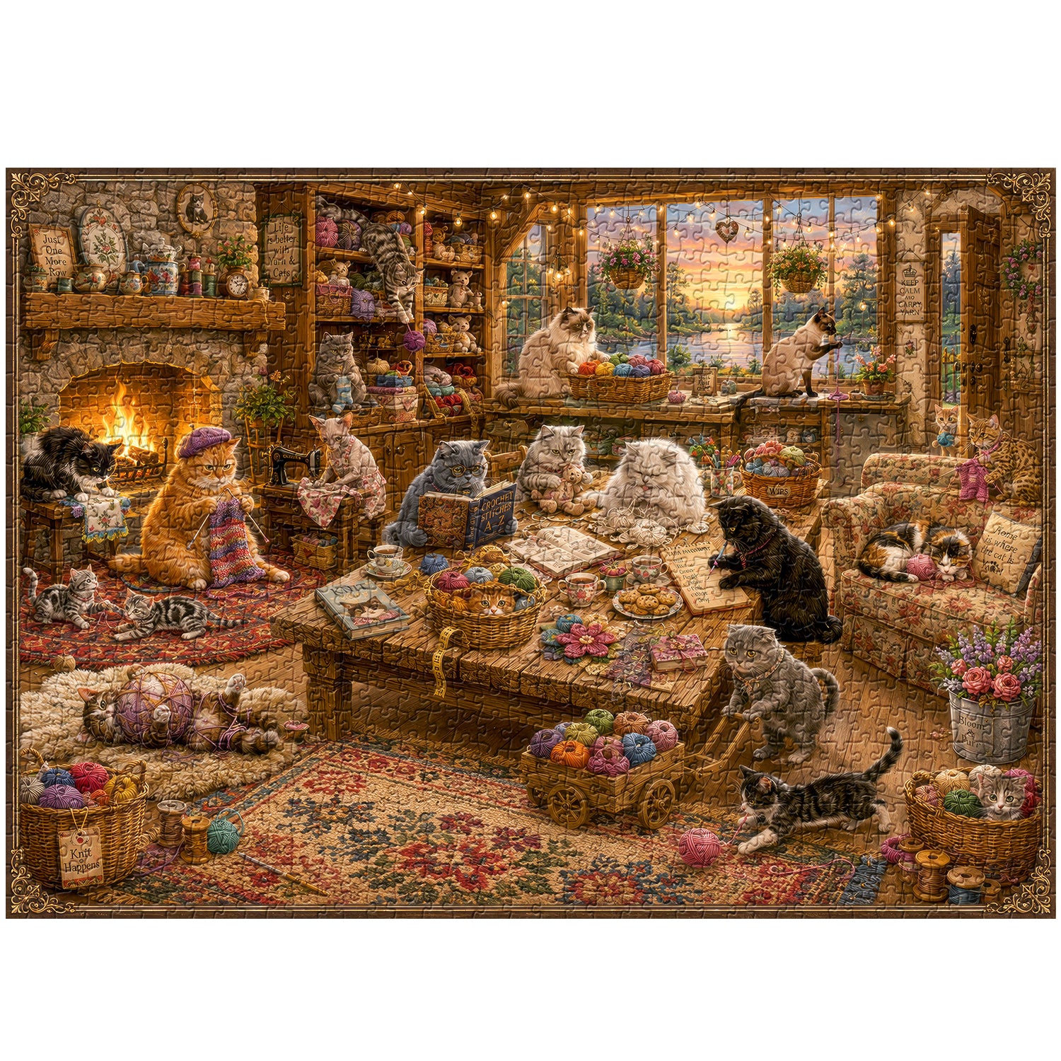 Cozy Knitting Cottage Cats Jigsaw Puzzle 1000 Piece