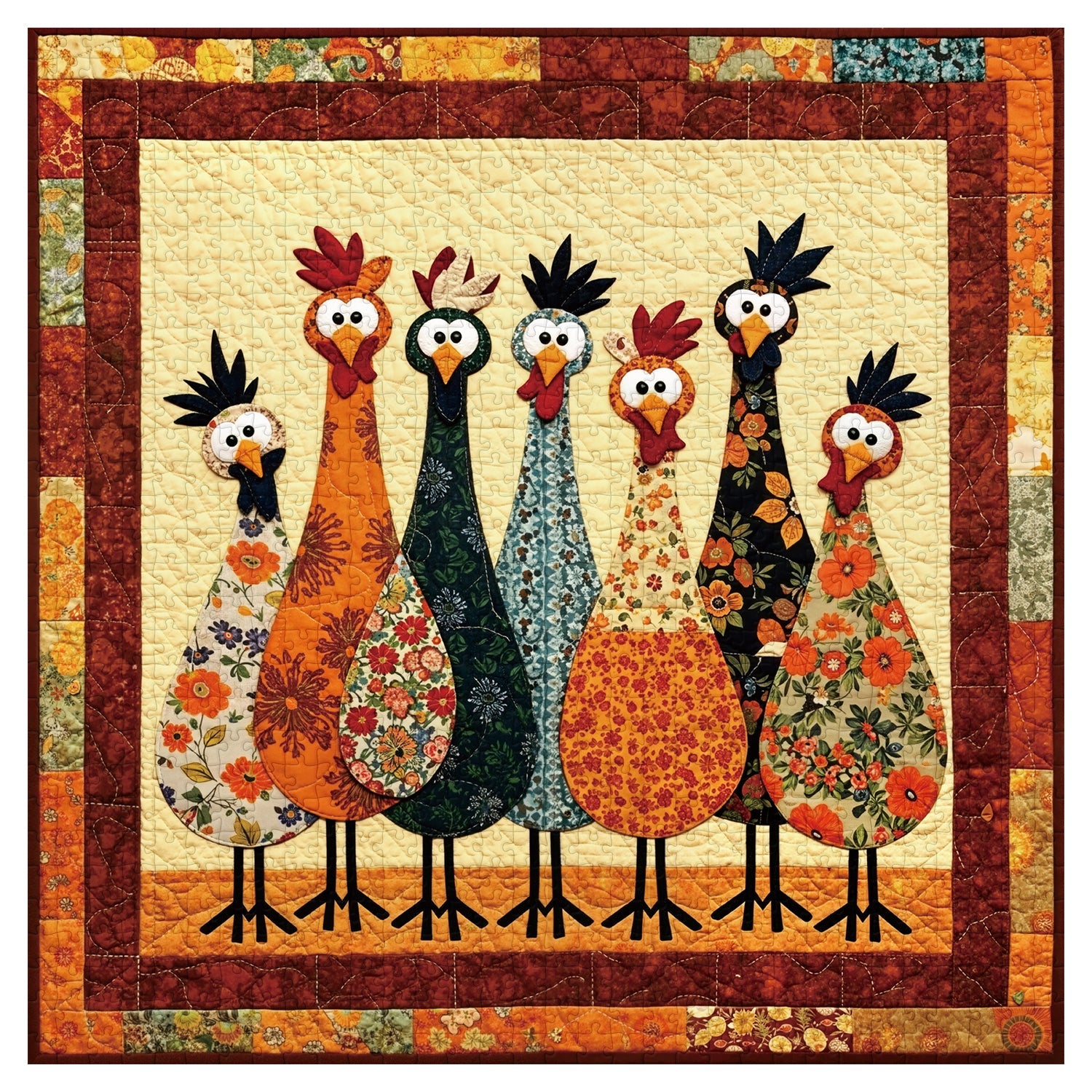 Puzzle de 1000 pièces Poules en tissu