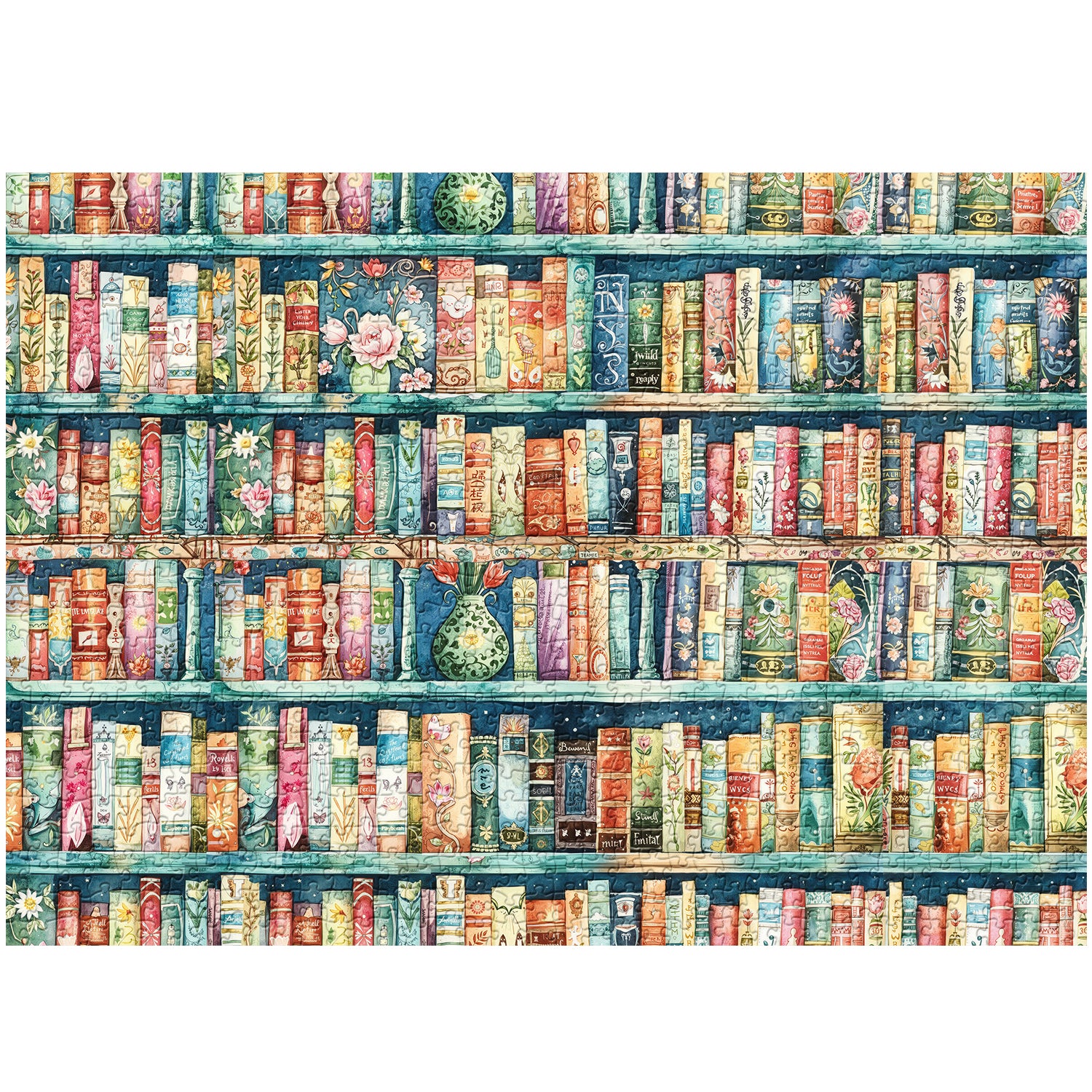 Whimsical Pastel Bookshelf Jigsaw Puzzle 1000 Pieces
