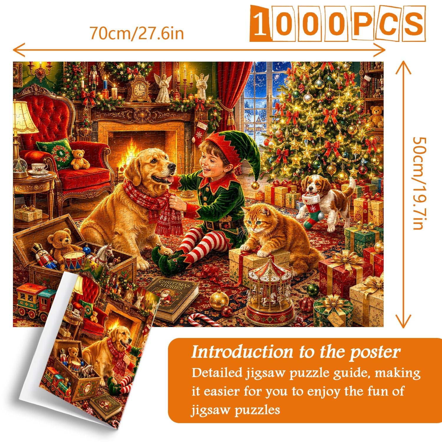 Cute Pets ＆ Christmas Eve Jigsaw Puzzle 1000 Pieces
