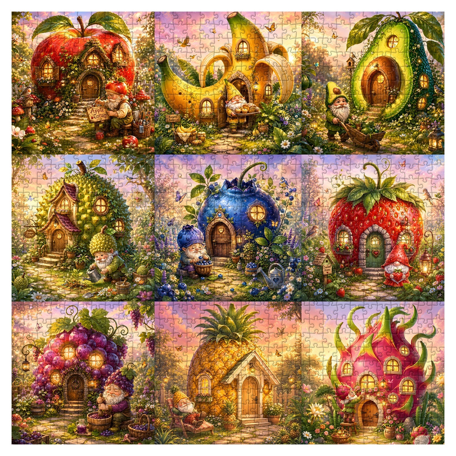 Dwarf Orchard Cottages Jigsaw Puzzle 1000 Pieces