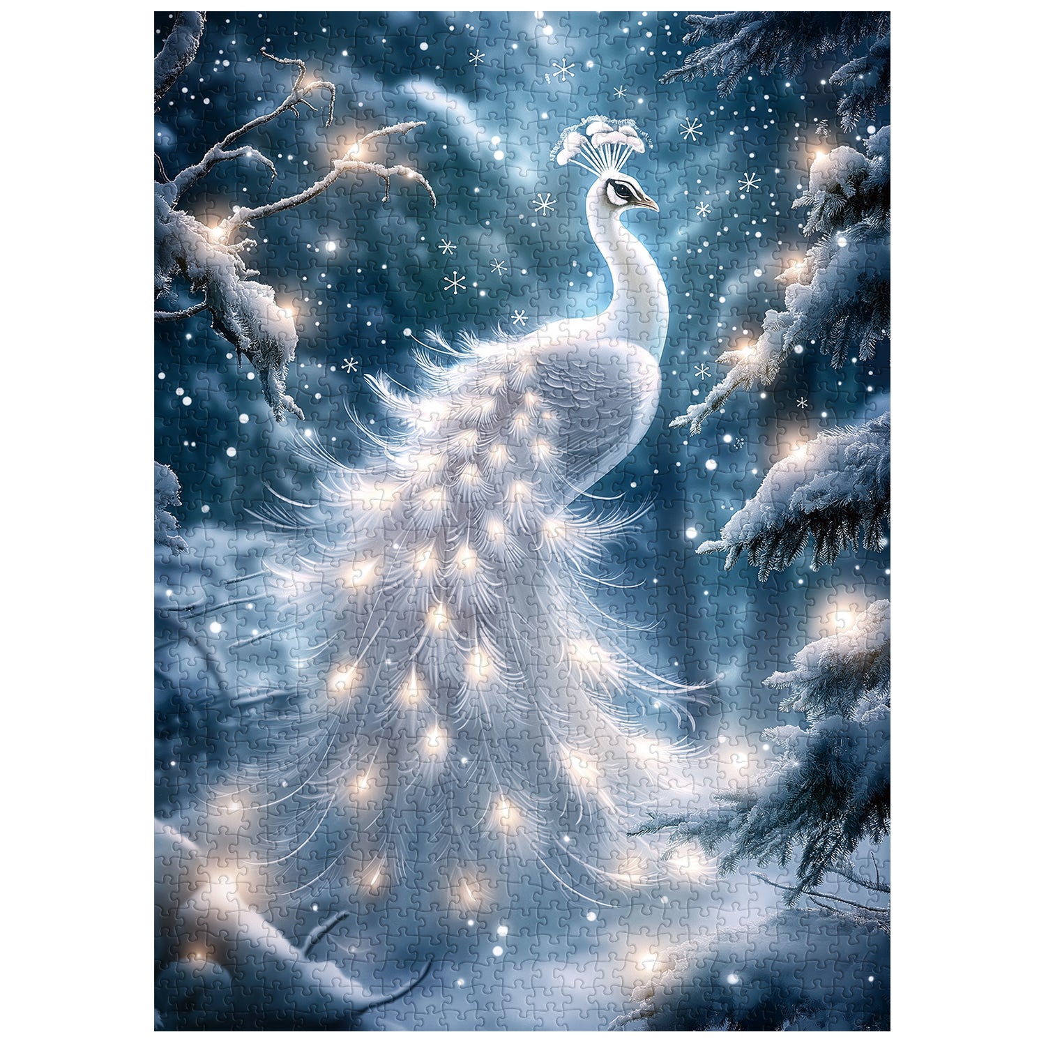Schneebeleuchtetes Pfauen-Puzzle, 1000 Teile