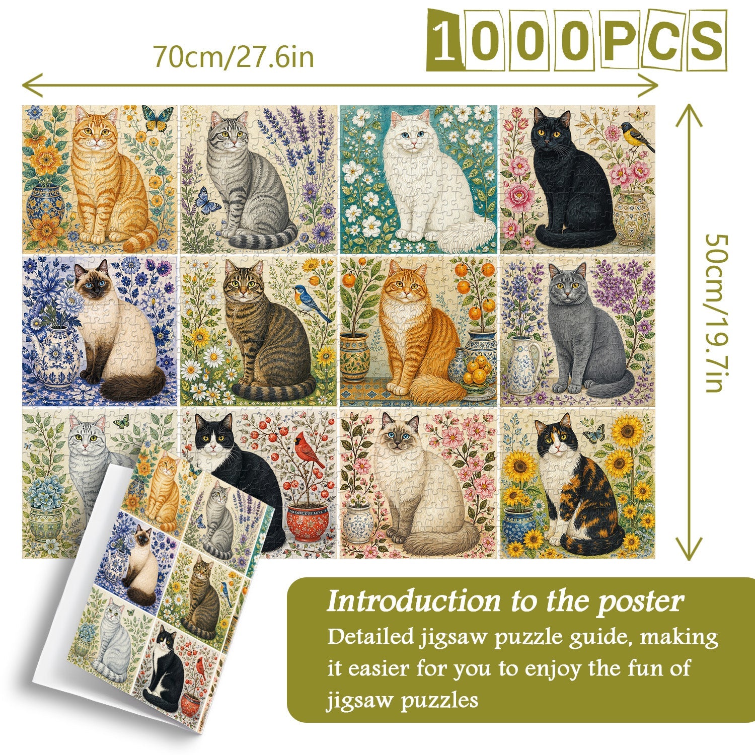 Floral Cats Jigsaw Puzzle 1000 Piece
