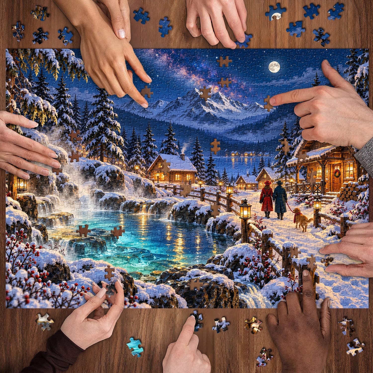 Winter Hot Spring Village Jigsaw Puzzle 1000 Pieces
