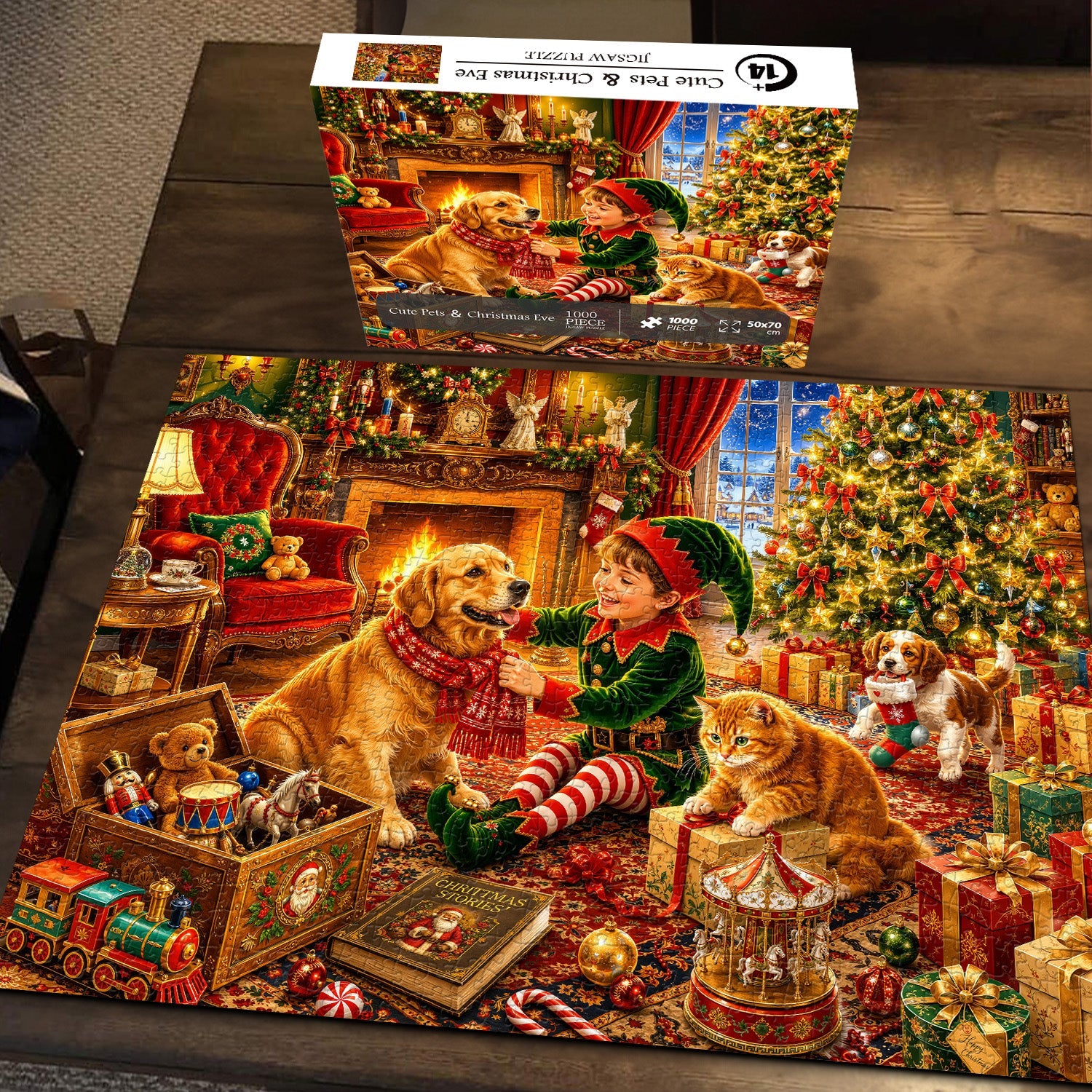 Cute Pets ＆ Christmas Eve Jigsaw Puzzle 1000 Pieces