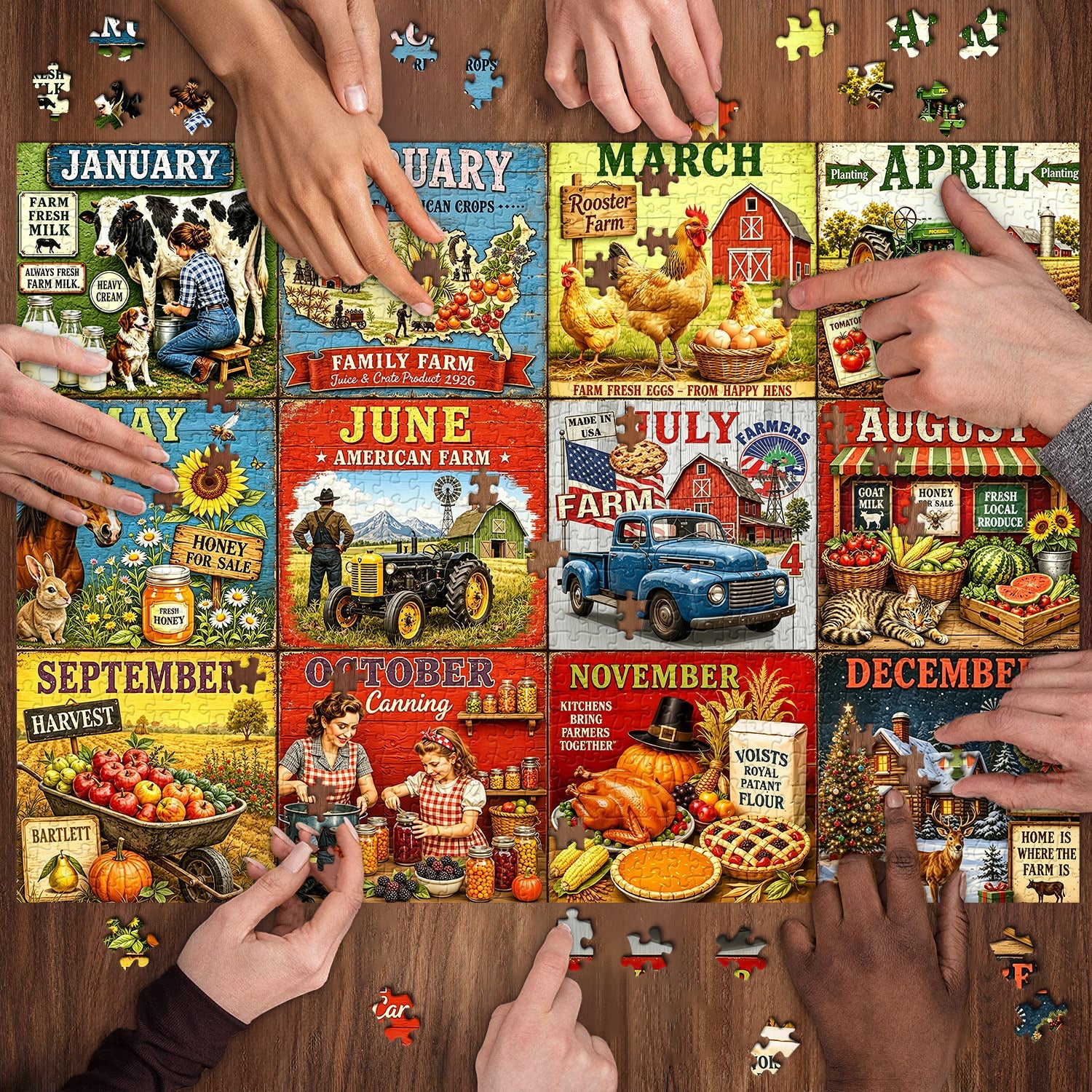 Twelve Farm Months Jigsaw Puzzle 1000 Piece