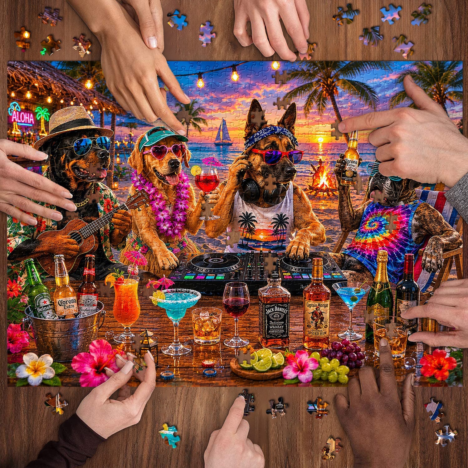 Tropical Dogs DJ Party Jigsaw Puzzle 1000 Pieces