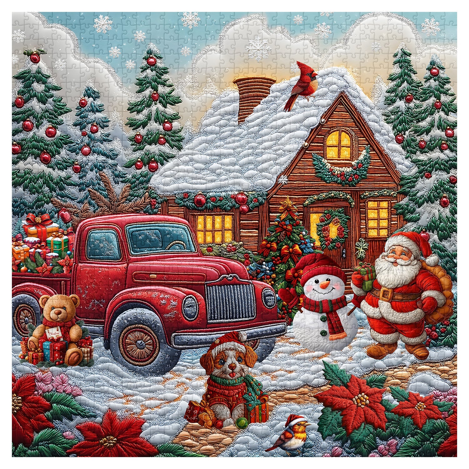 Red Truck Christmas Cottage Jigsaw Puzzles 1000 Pieces