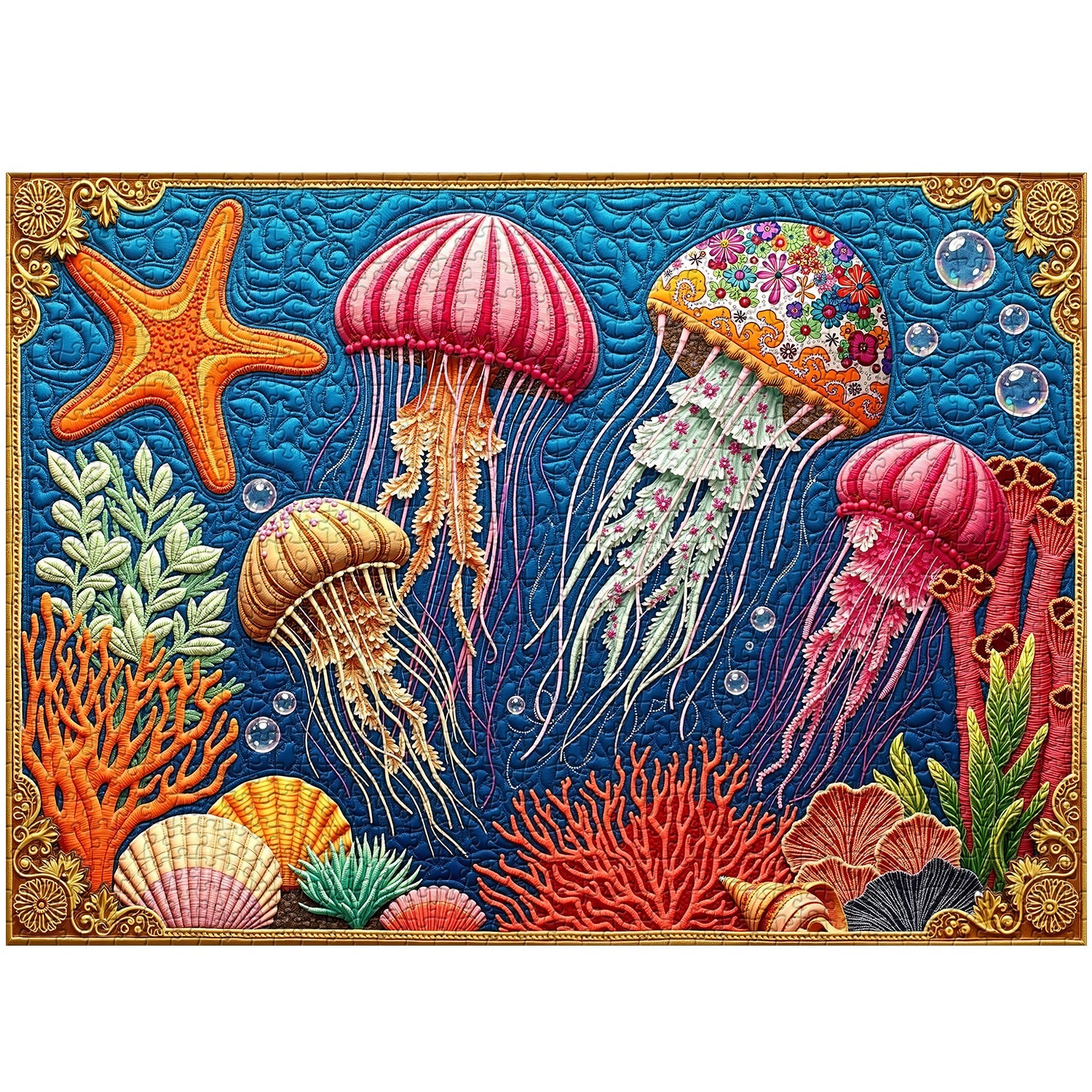 Quilted Jellyfish Dance Jigsaw Puzzle 1000 Pieces