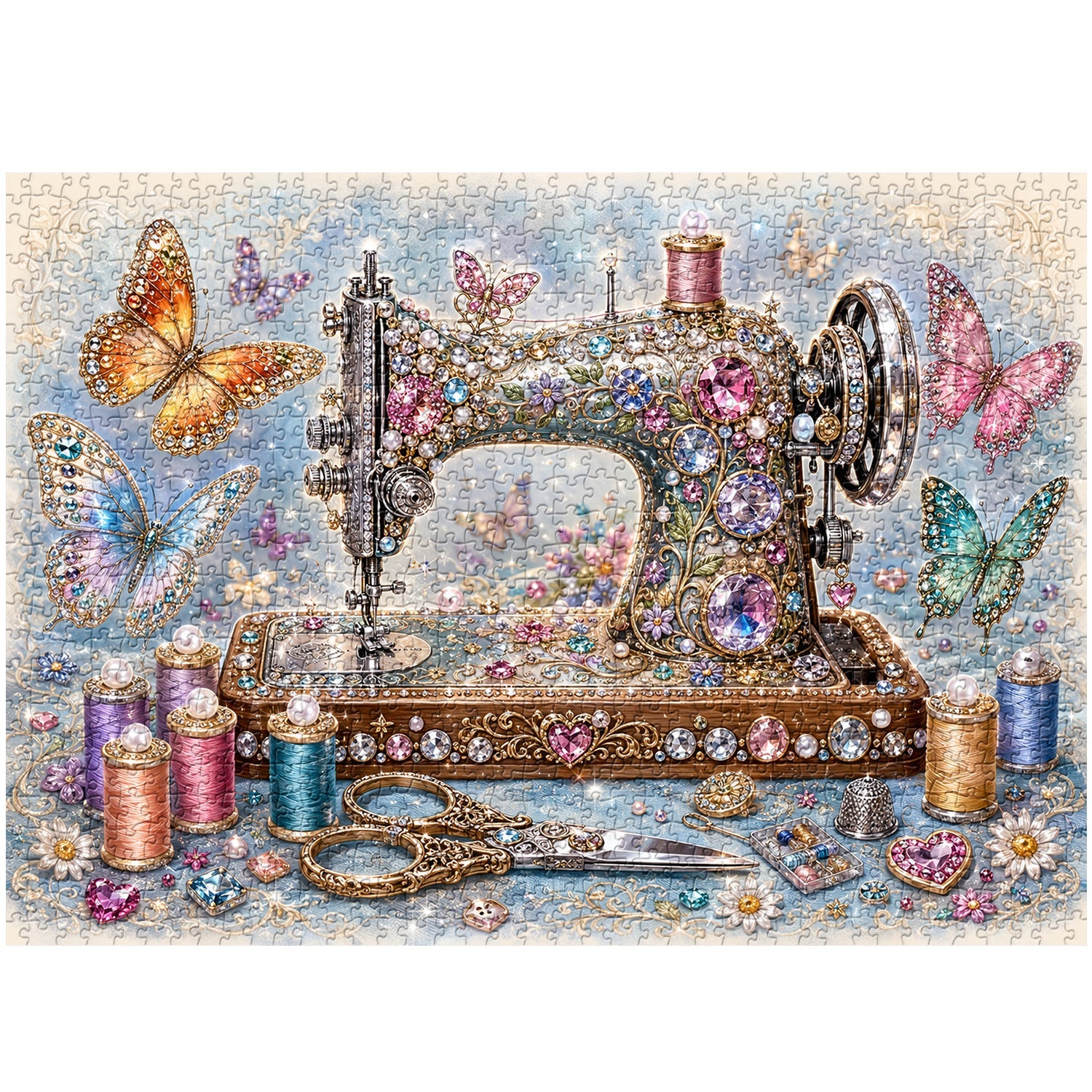 Jewel-Encrusted Sewing Reverie Jigsaw Puzzle 1000 Piece