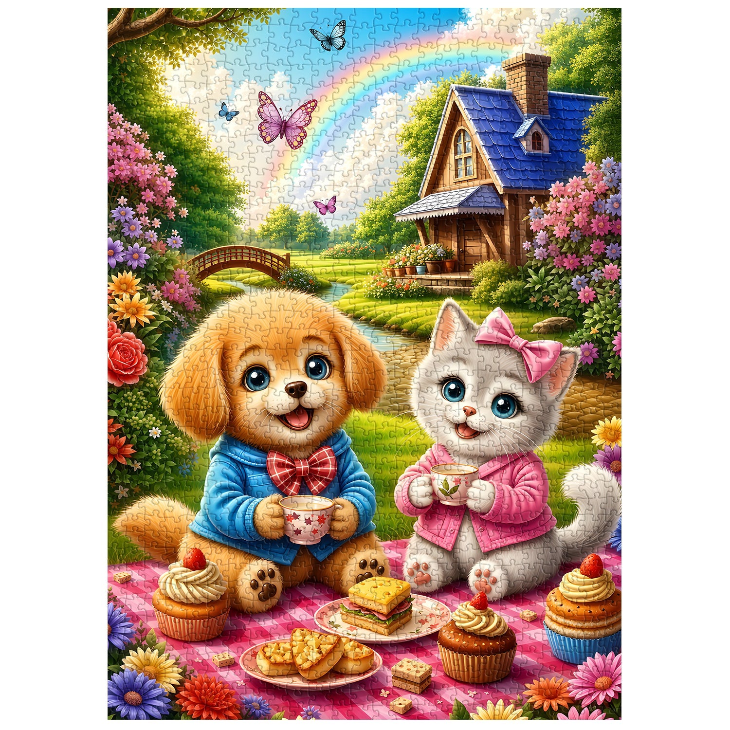 Cute pet picnic Jigsaw Puzzle 1000 Piece