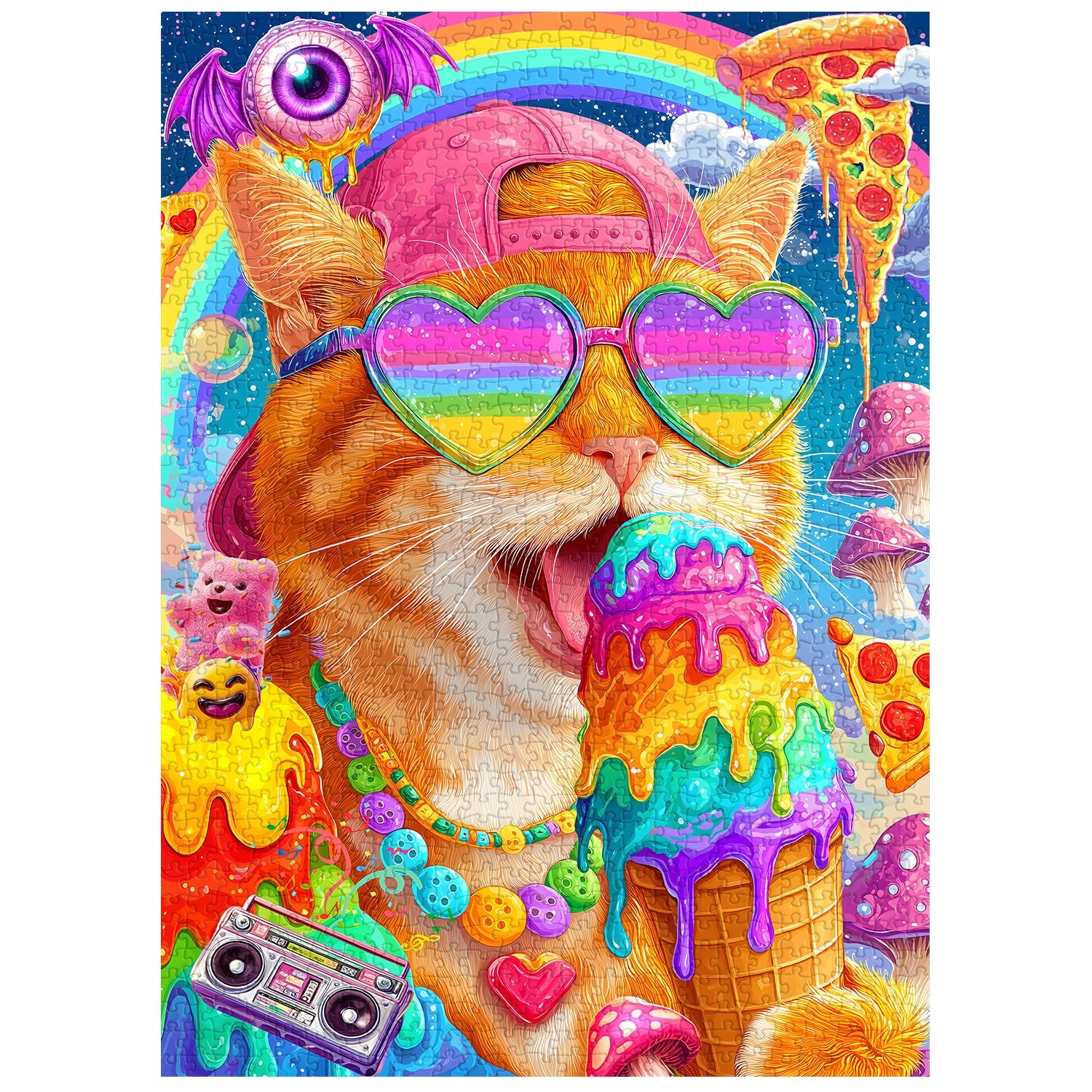 Rainbow Cool Cat Party Jigsaw Puzzle 1000 Pieces