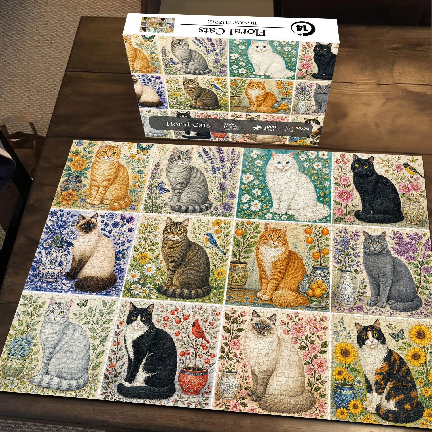 Floral Cats Jigsaw Puzzle 1000 Piece