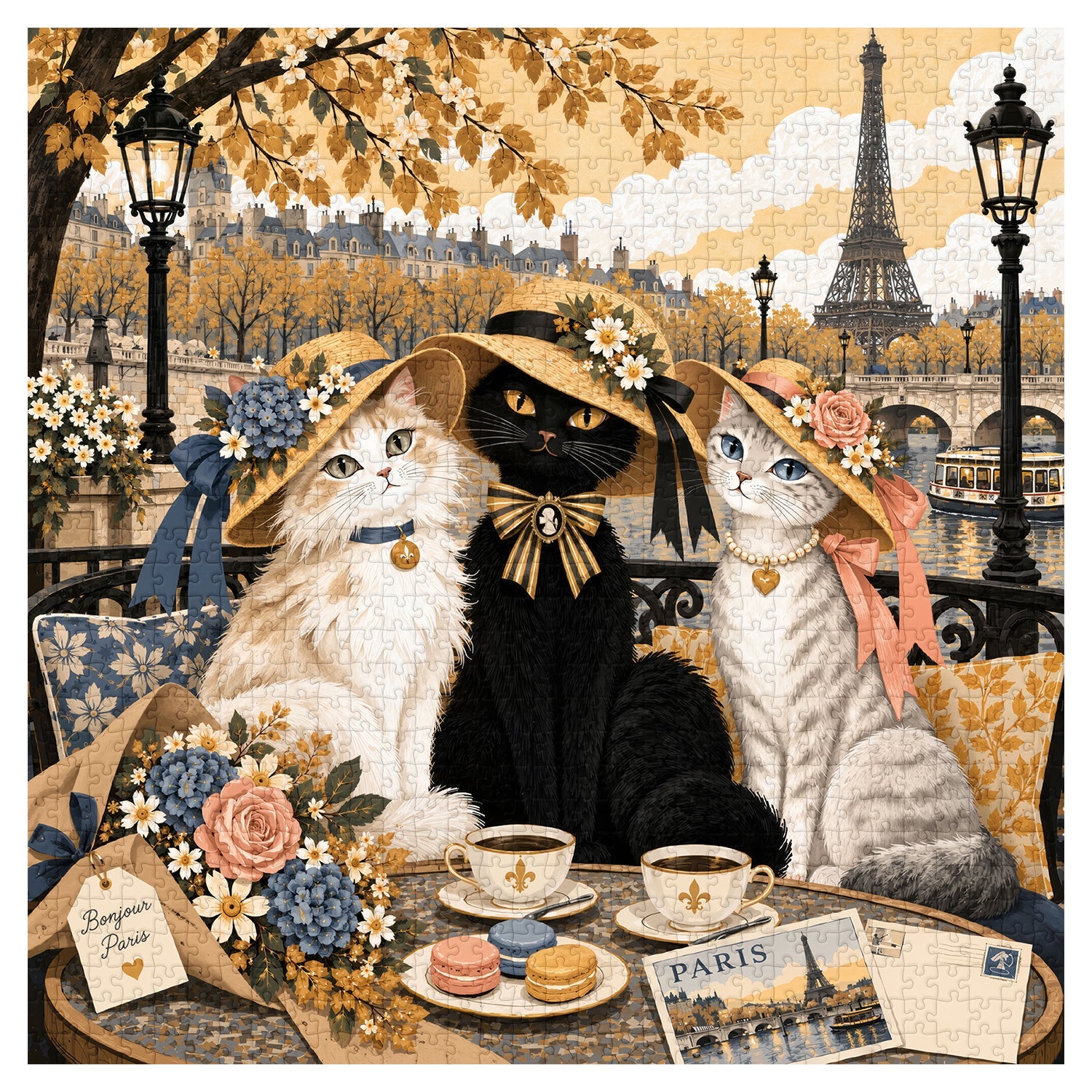 Paris Cats Tea Time Jigsaw Puzzle 1000 Pieces
