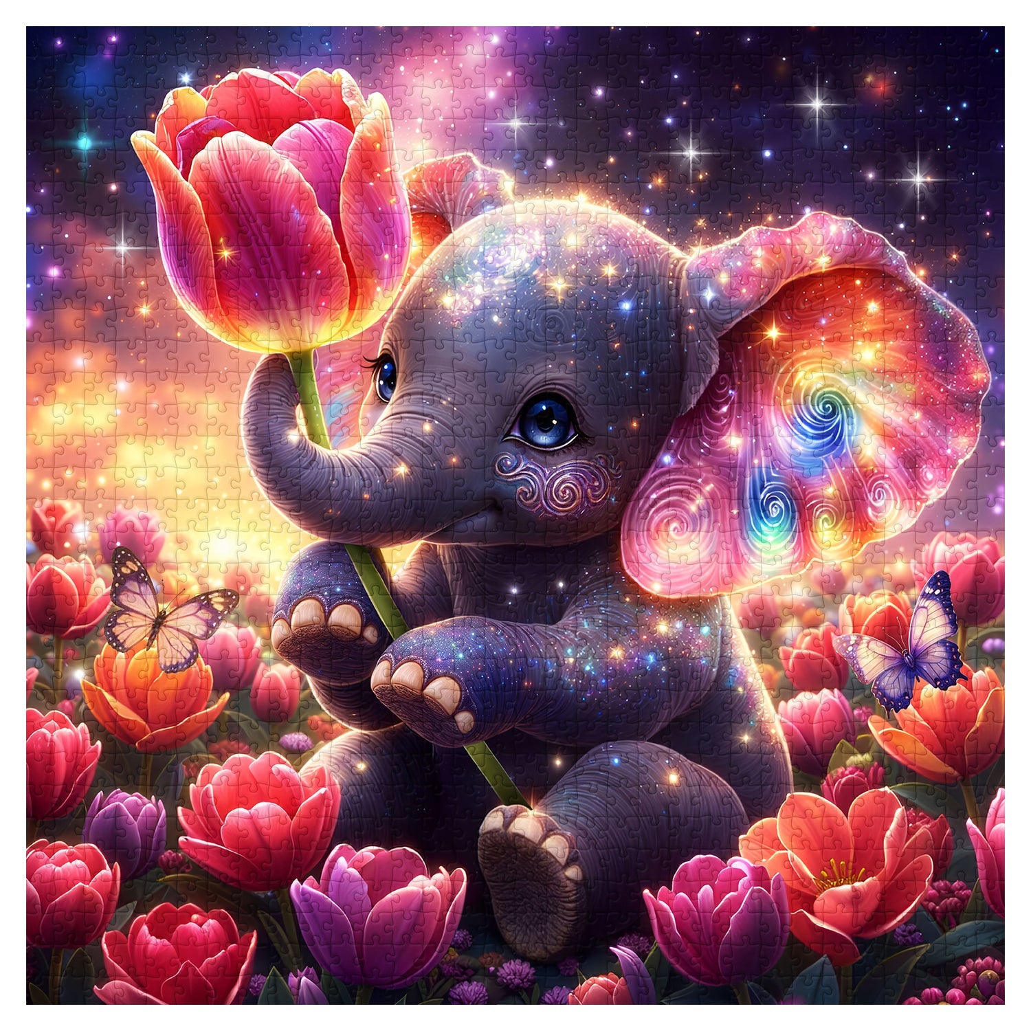 Puzzle Éléphant Tulipe Étoilée 1000 Pièces