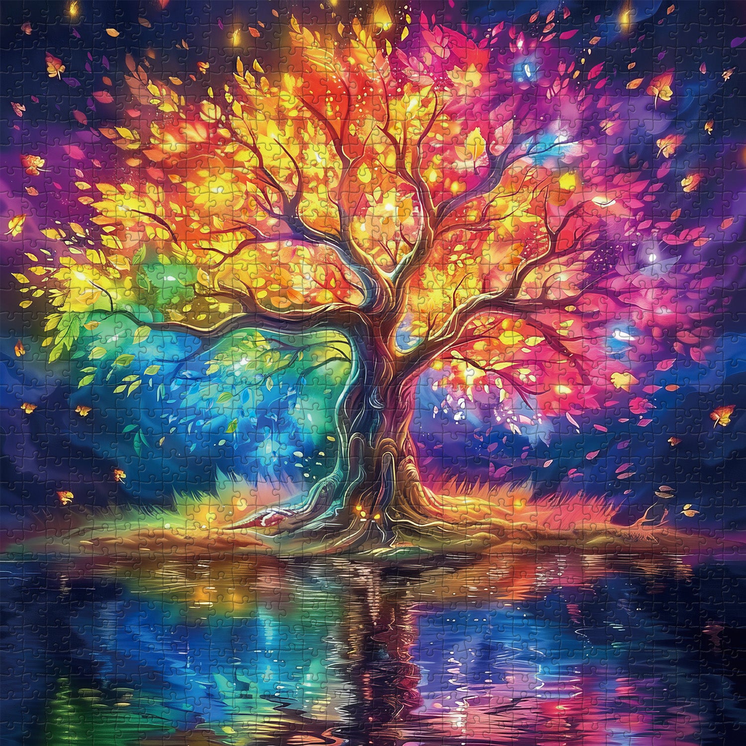 Puzzle 1000 Pièces 'Arbre De Vie' Style Vitrail - Dimensions Finies 70x50 Cm - Pour Adultes, Challenge Difficile, Qualité Yoofun