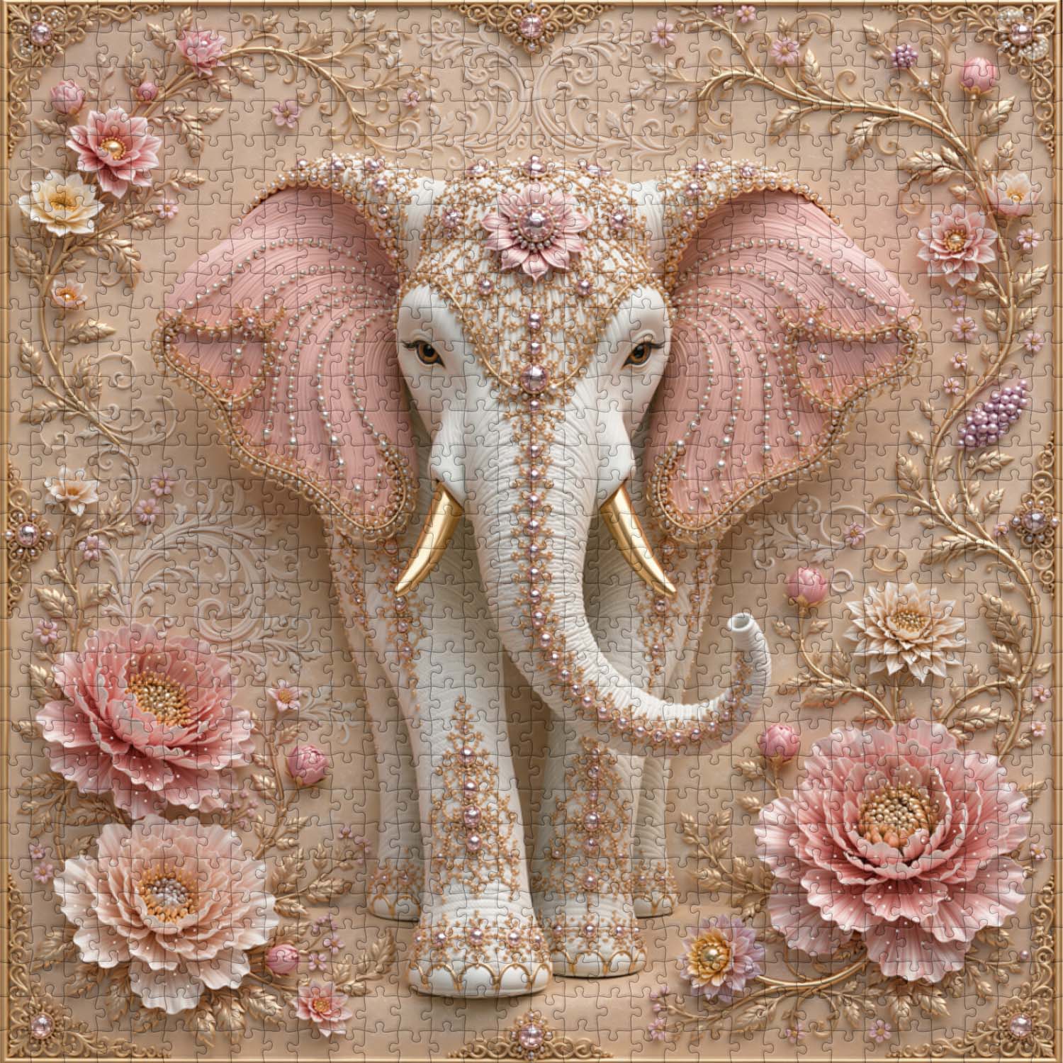 Floral Jewel Elephant  Jigsaw Puzzle 1000 Piece