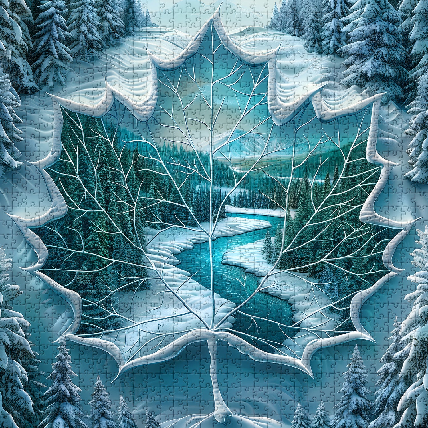 Winter Leaf River Jigsaw Puzzle 1000 Piece