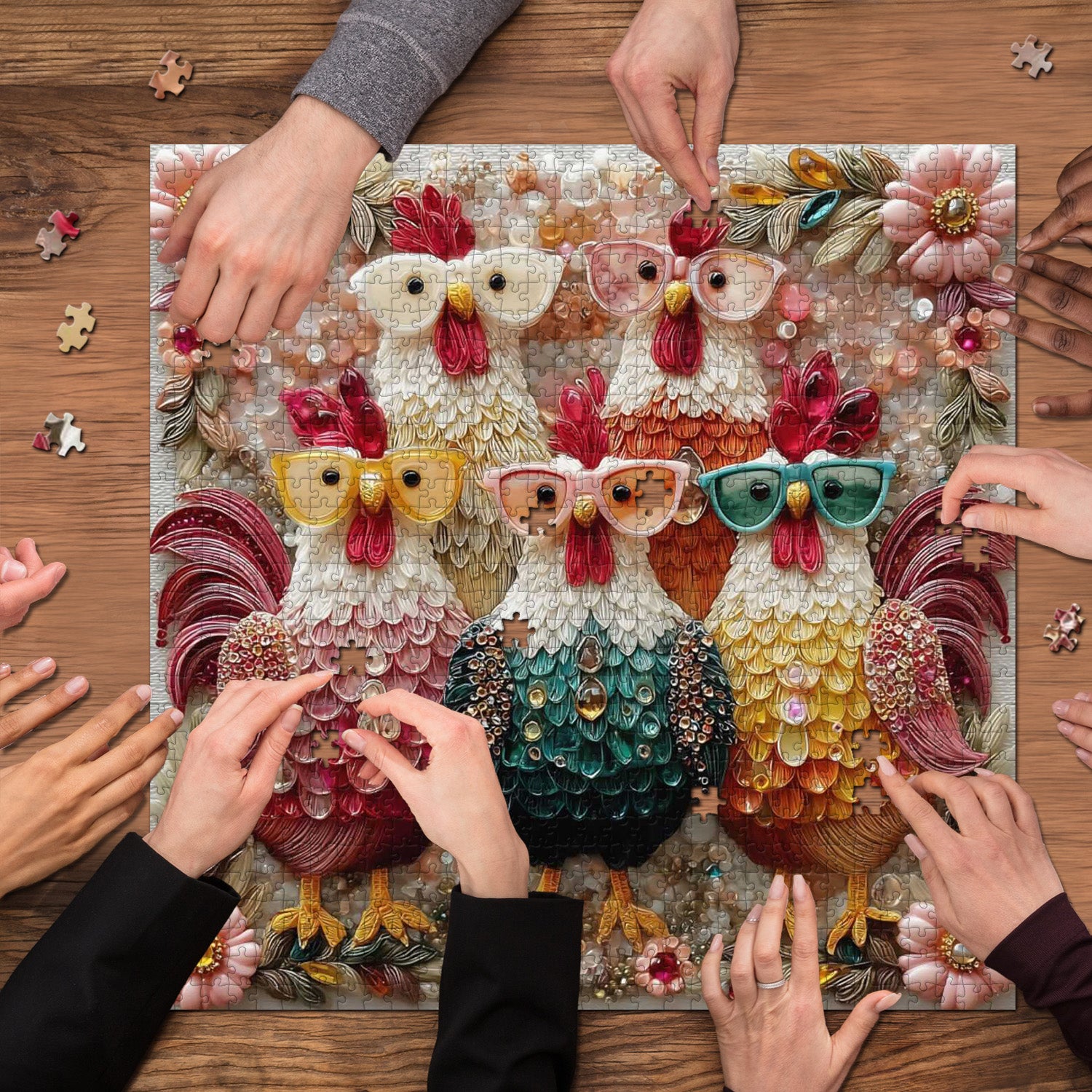 Fancy Roosters Jigsaw Puzzle 1000 Piece