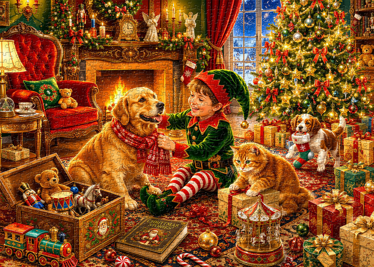 Cute Pets ＆ Christmas Eve Jigsaw Puzzle 1000 Pieces