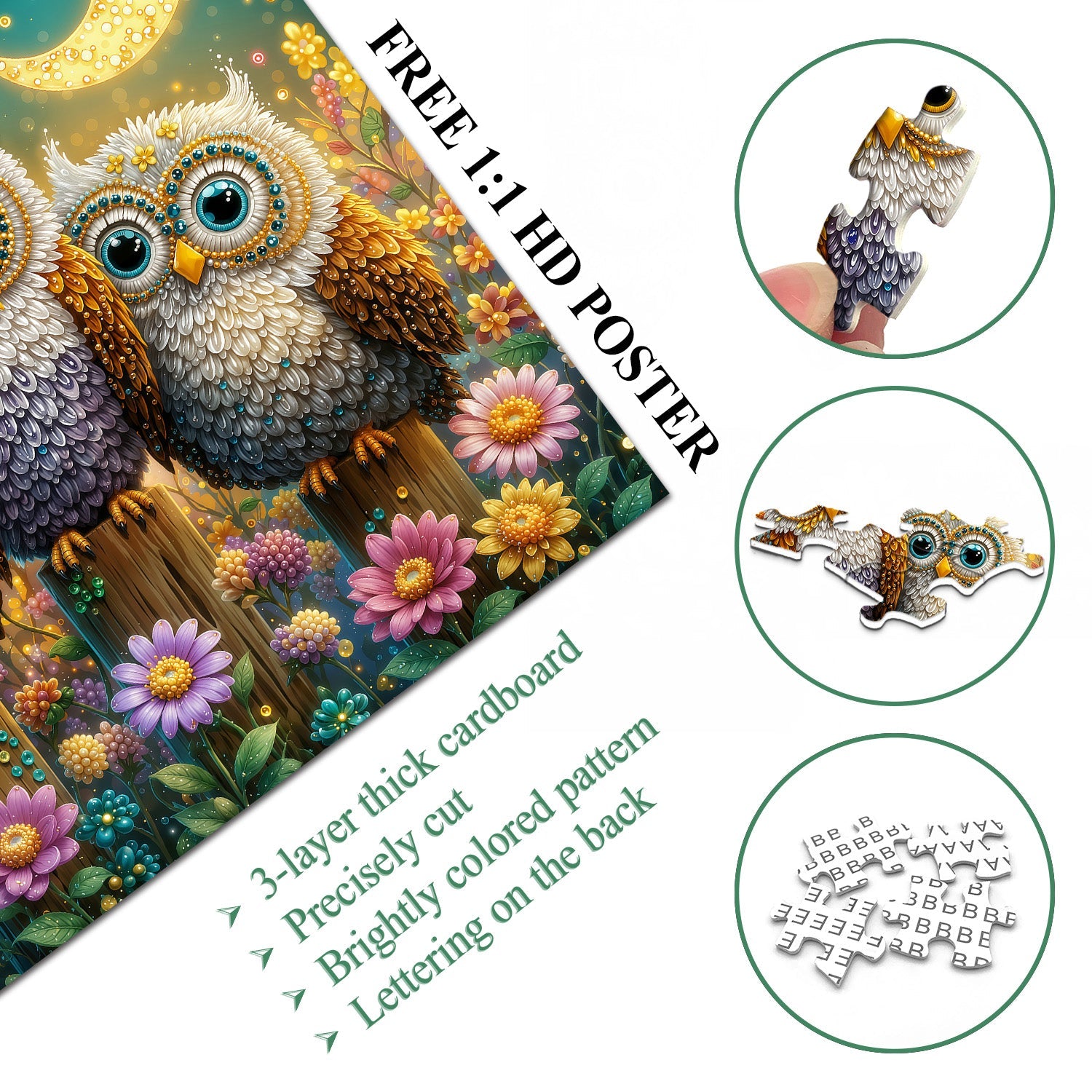 Moon Owl Trio Jigsaw Puzzle 1000 Piece