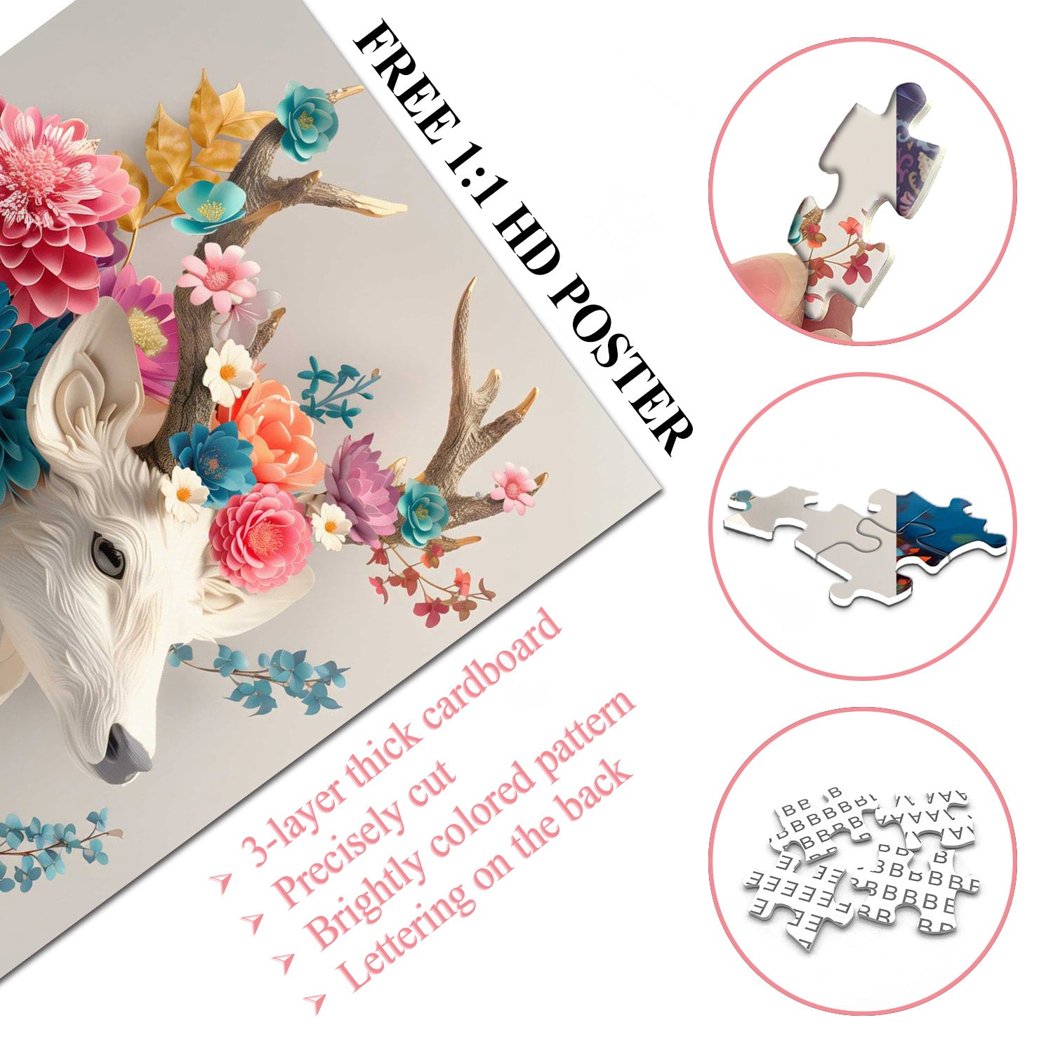 Floral Deer Jigsaw Puzzles 1000 Pieces