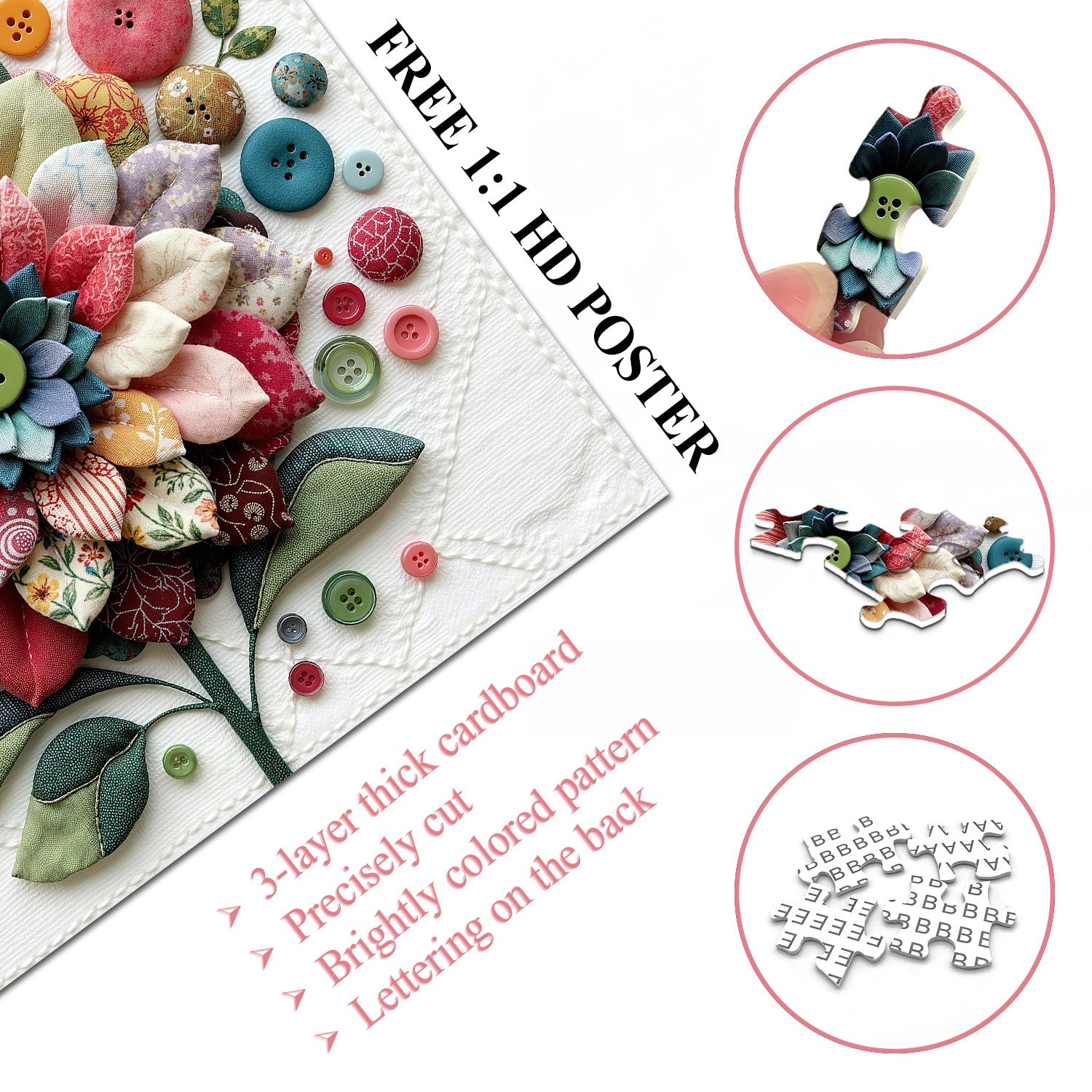 Quilted Flower Buttons Jigsaw Puzzle 1000 Pieces