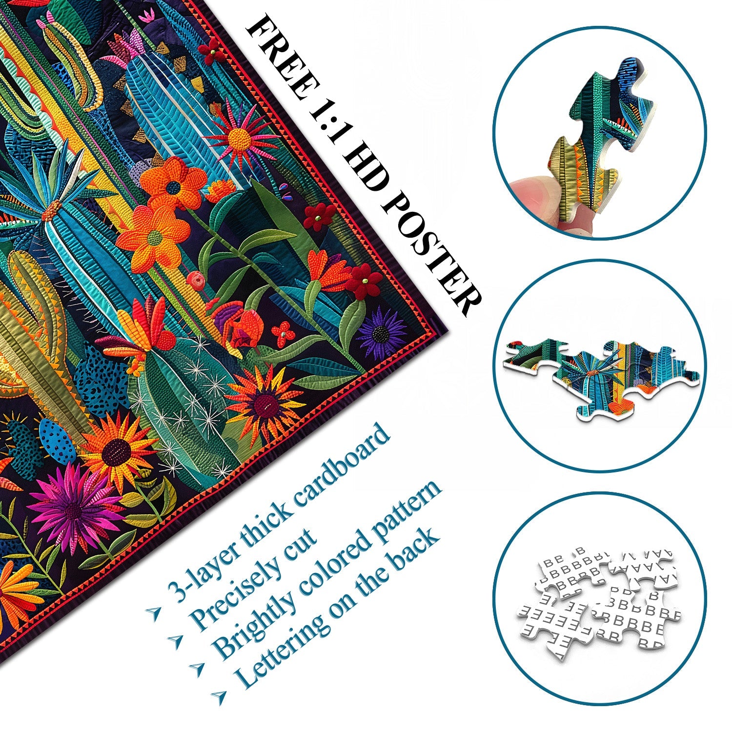 Patchwork Cactus Jigsaw Puzzle 1000 Piece