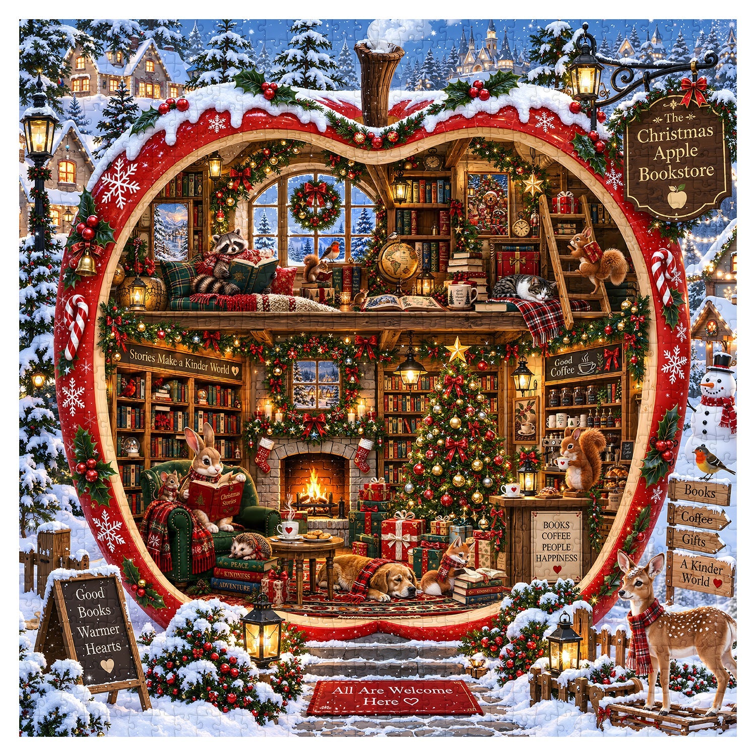 Christmas Apple Bookstore Jigsaw Puzzle 1000 Pieces