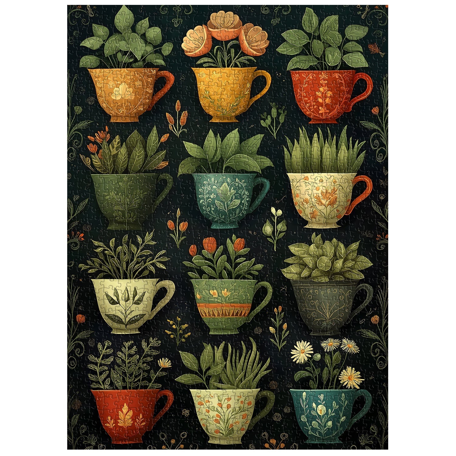 Puzzle 1000 Pièces — Tasses Remplies de Plantes