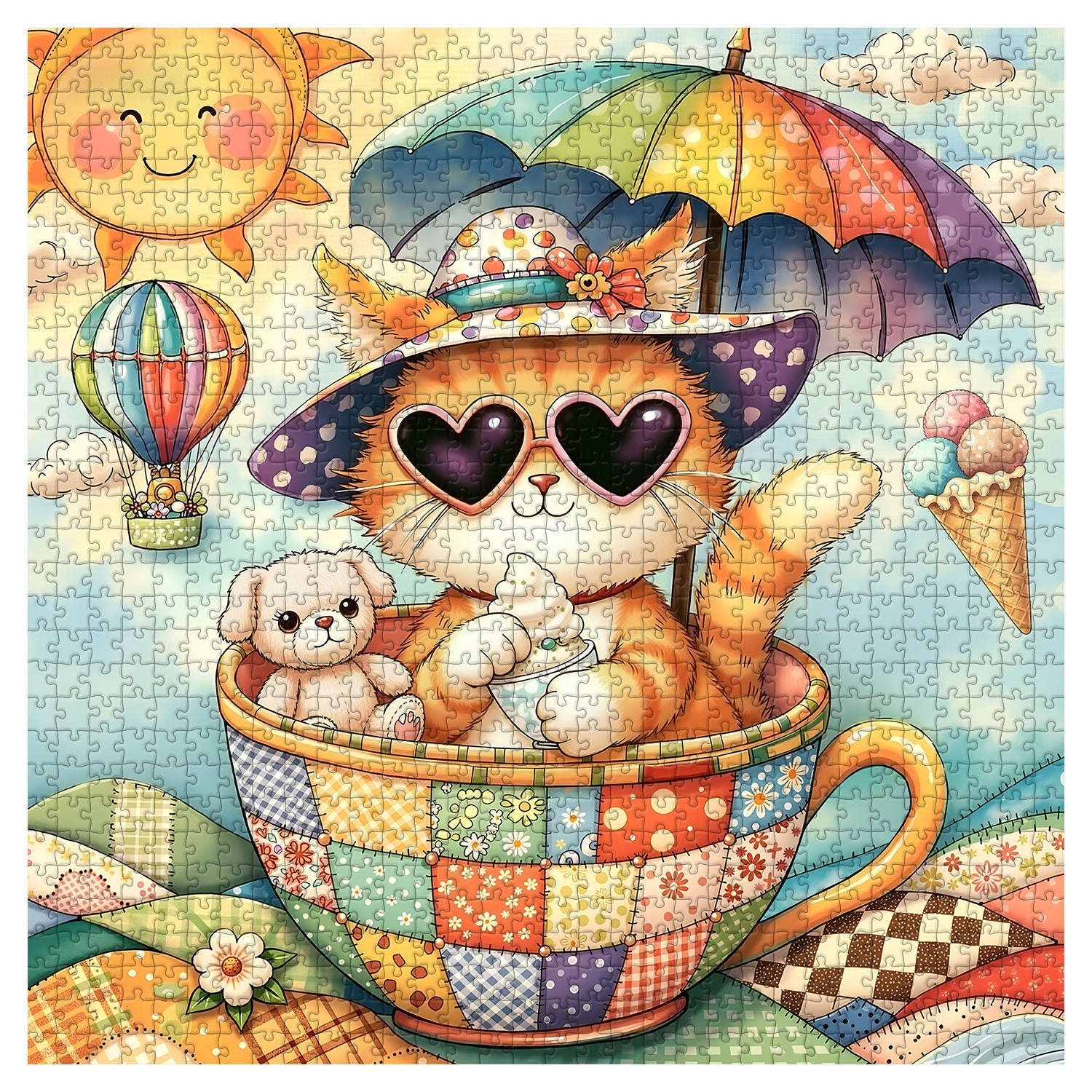 Cute Cat in Teacup Jigsaw Puzzle 1000 Pieces