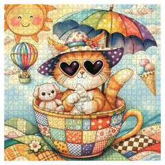 Cute Cat in Teacup Jigsaw Puzzle 1000 Pieces