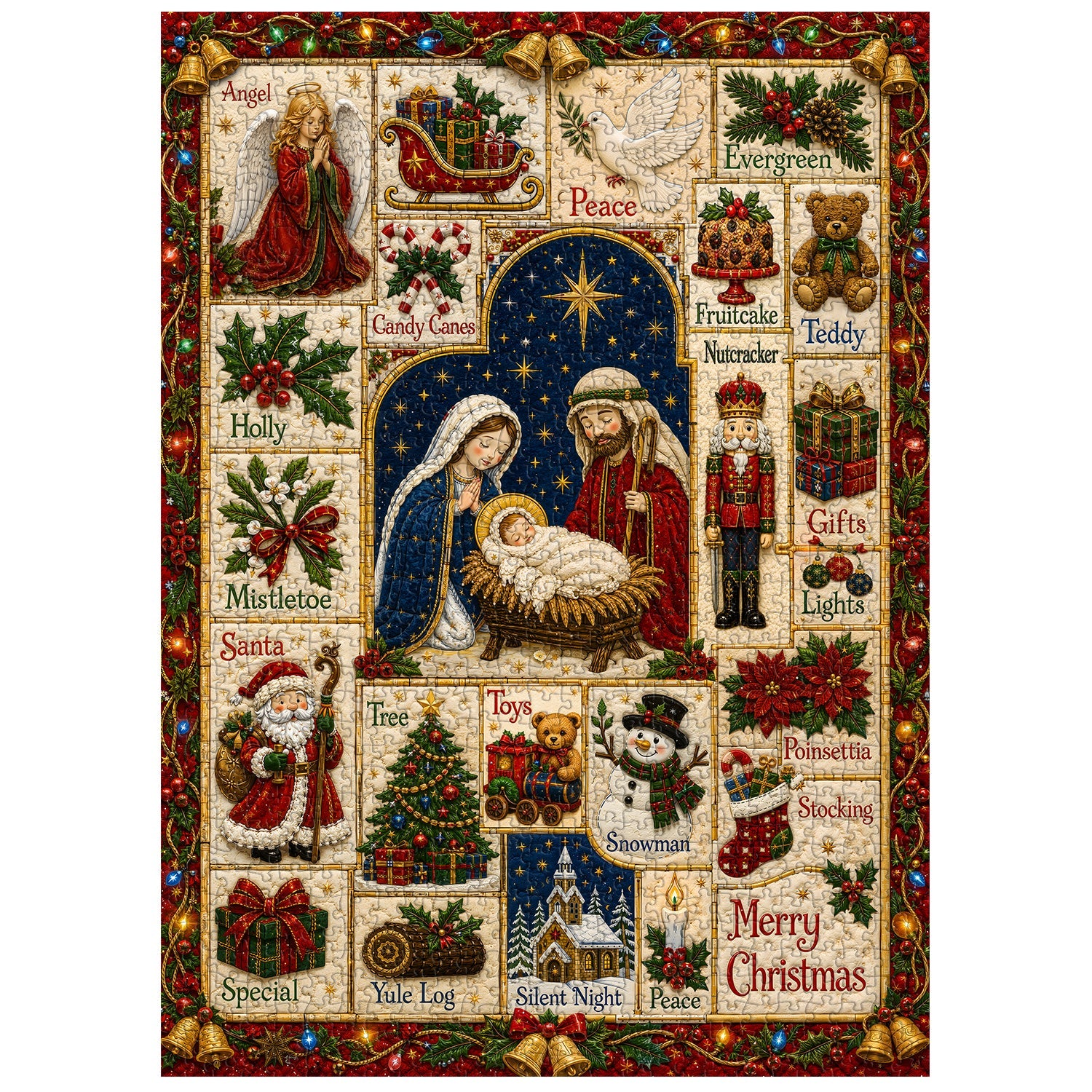 Vintage Christmas Patchwork Jigsaw Puzzle 1000 Pieces