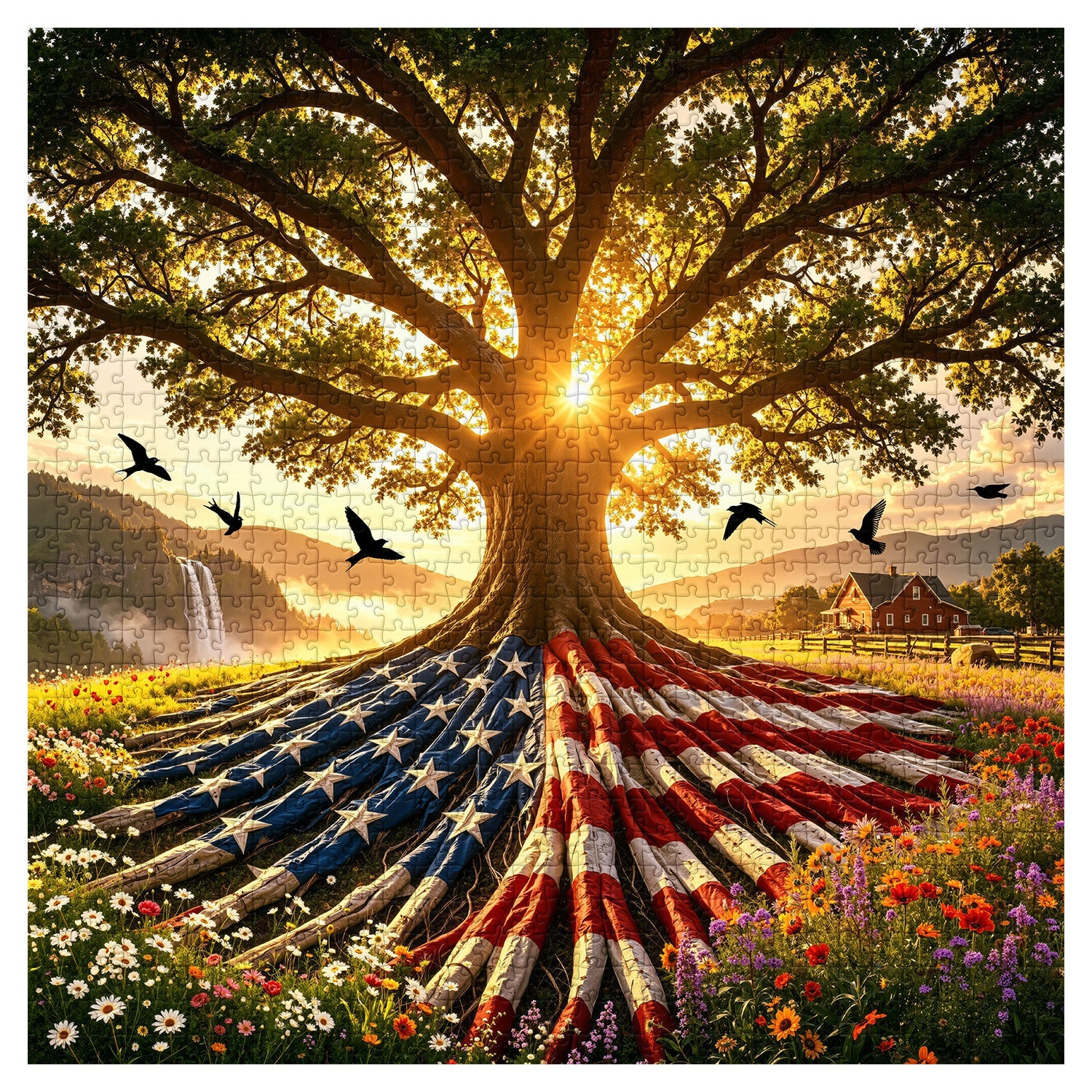 Flag Roots Sunset Oak Jigsaw Puzzle 1000 Piece