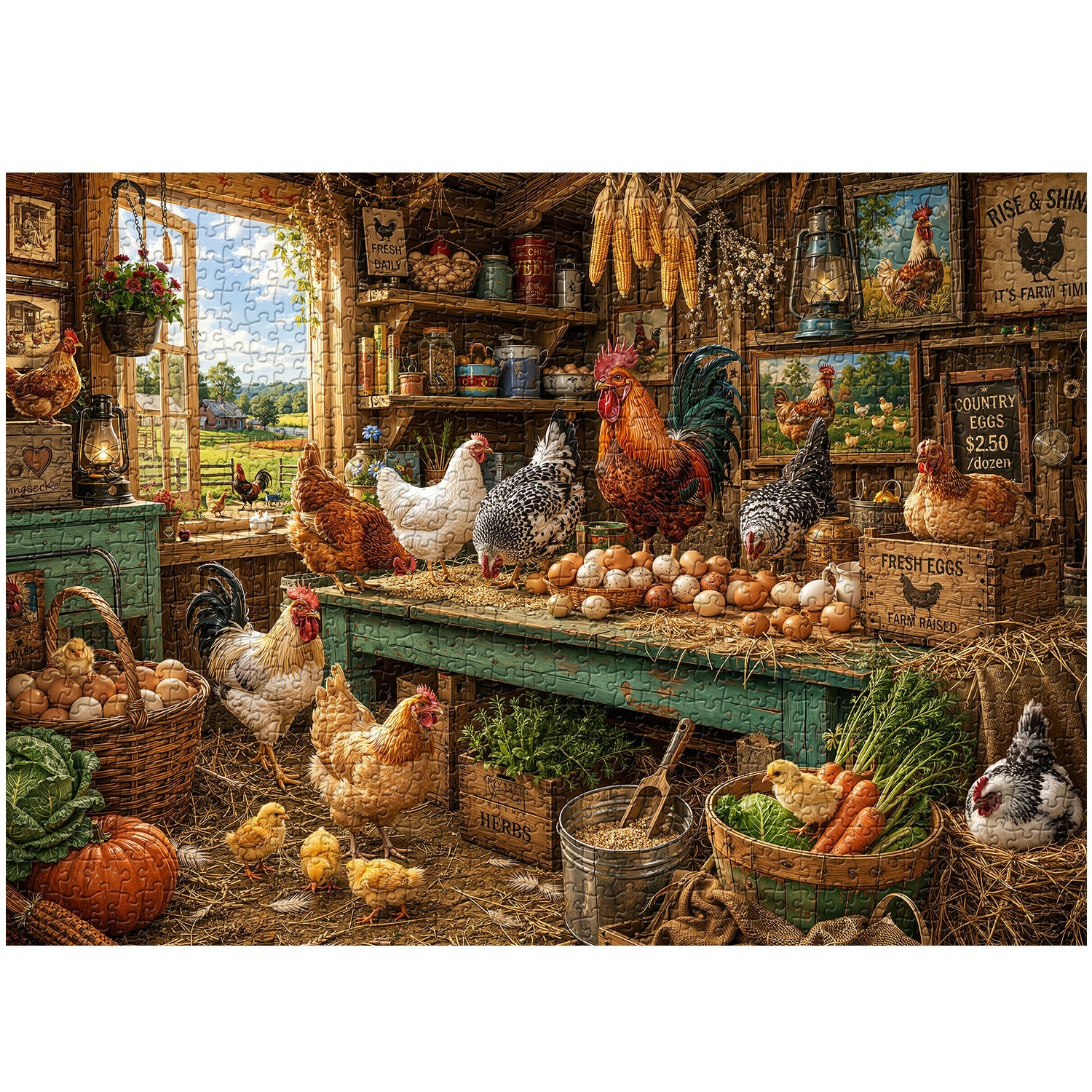Country Rooster Crow Hut Jigsaw Puzzle 1000 Pieces
