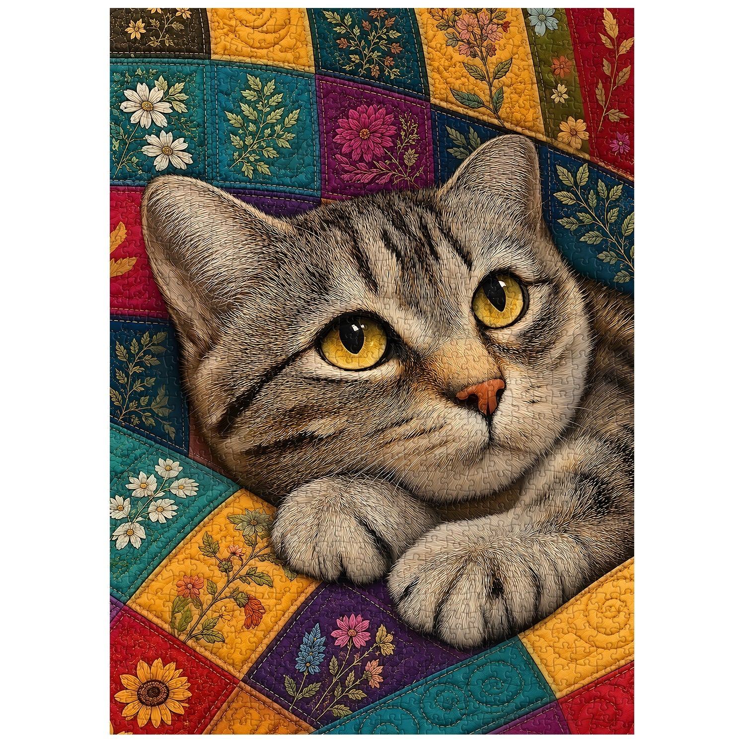 Floral Quilt Cat  Jigsaw Puzzle 1000 Pieces