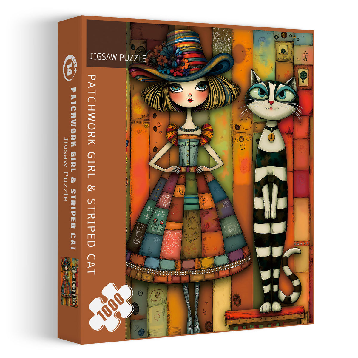 Puzzle en forme de Patchwork Girl et chat rayé - 1000 pièces