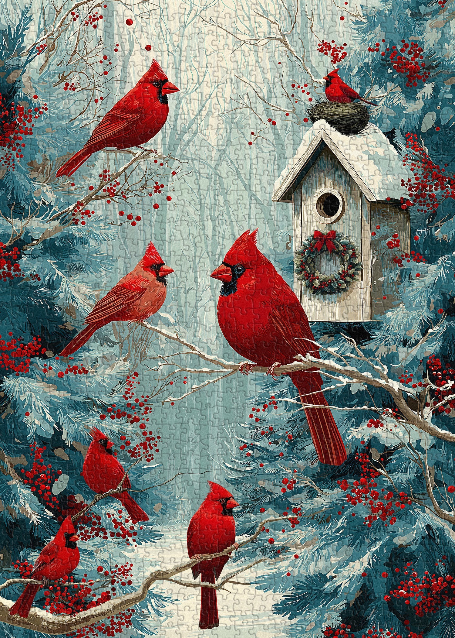 Cardinals in Winter Jigsaw Puzzle 1000 Piece