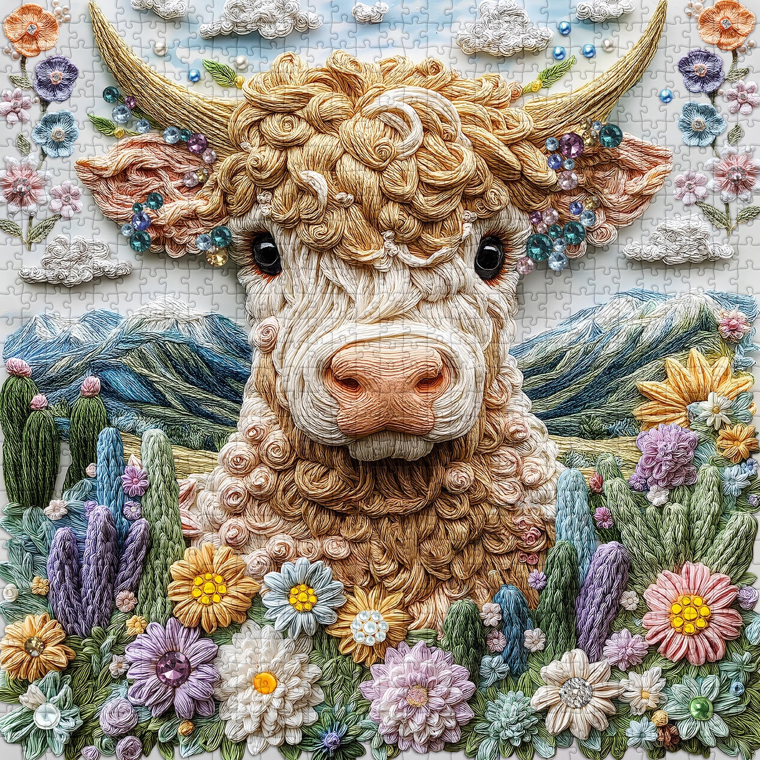 Embroidered Cattle Jigsaw Puzzle 1000 Pieces