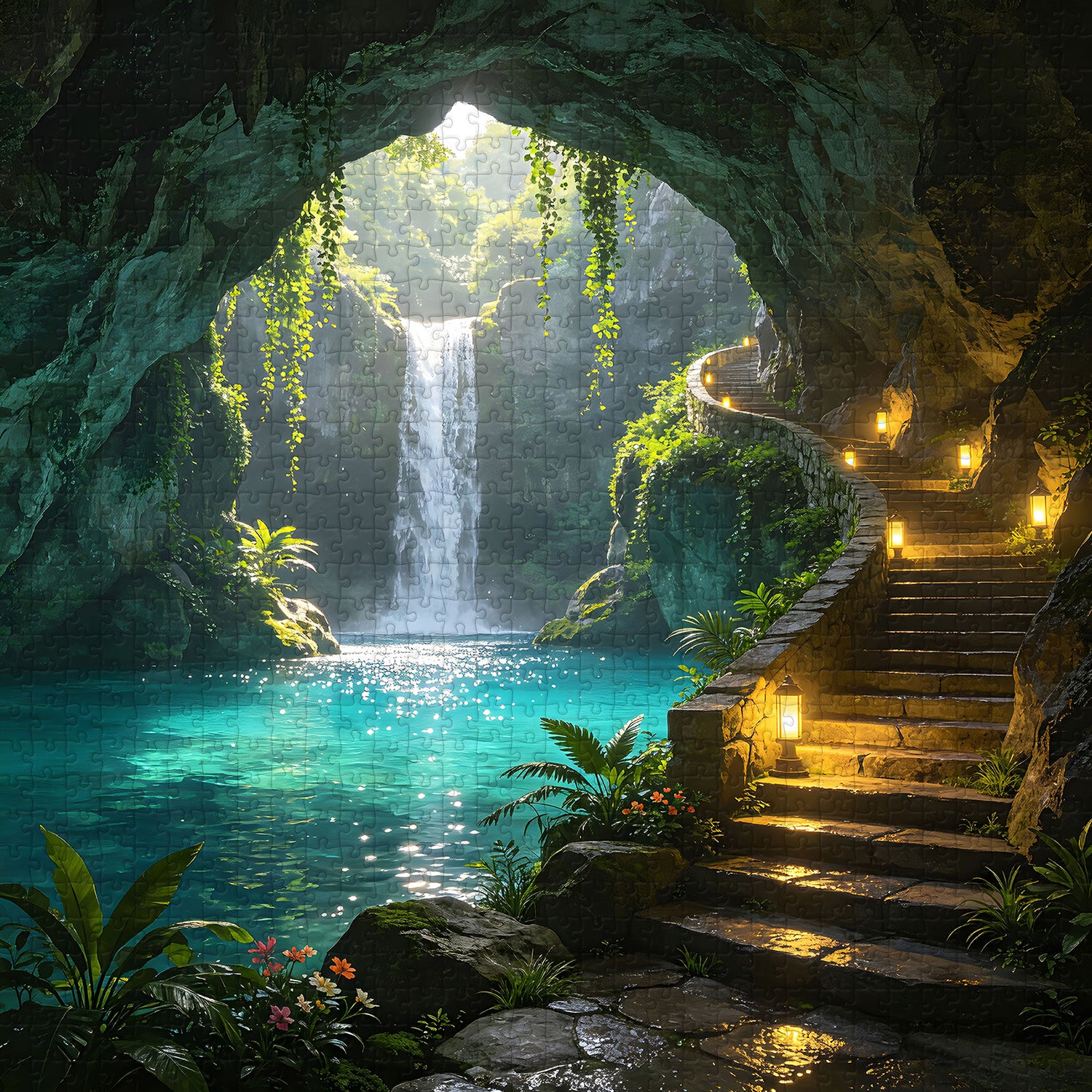 Puzzle de 1000 pièces Grotte de piscine turquoise